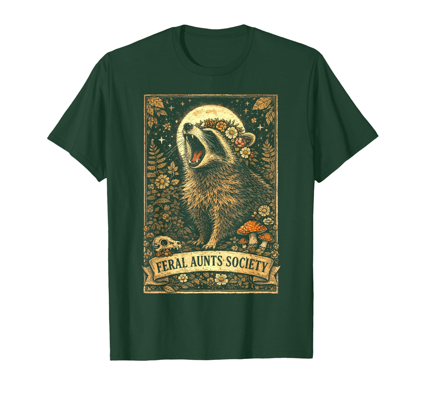 Feral Aunts Society Funny Raccoon Floral Vintage Graphic T-Shirt