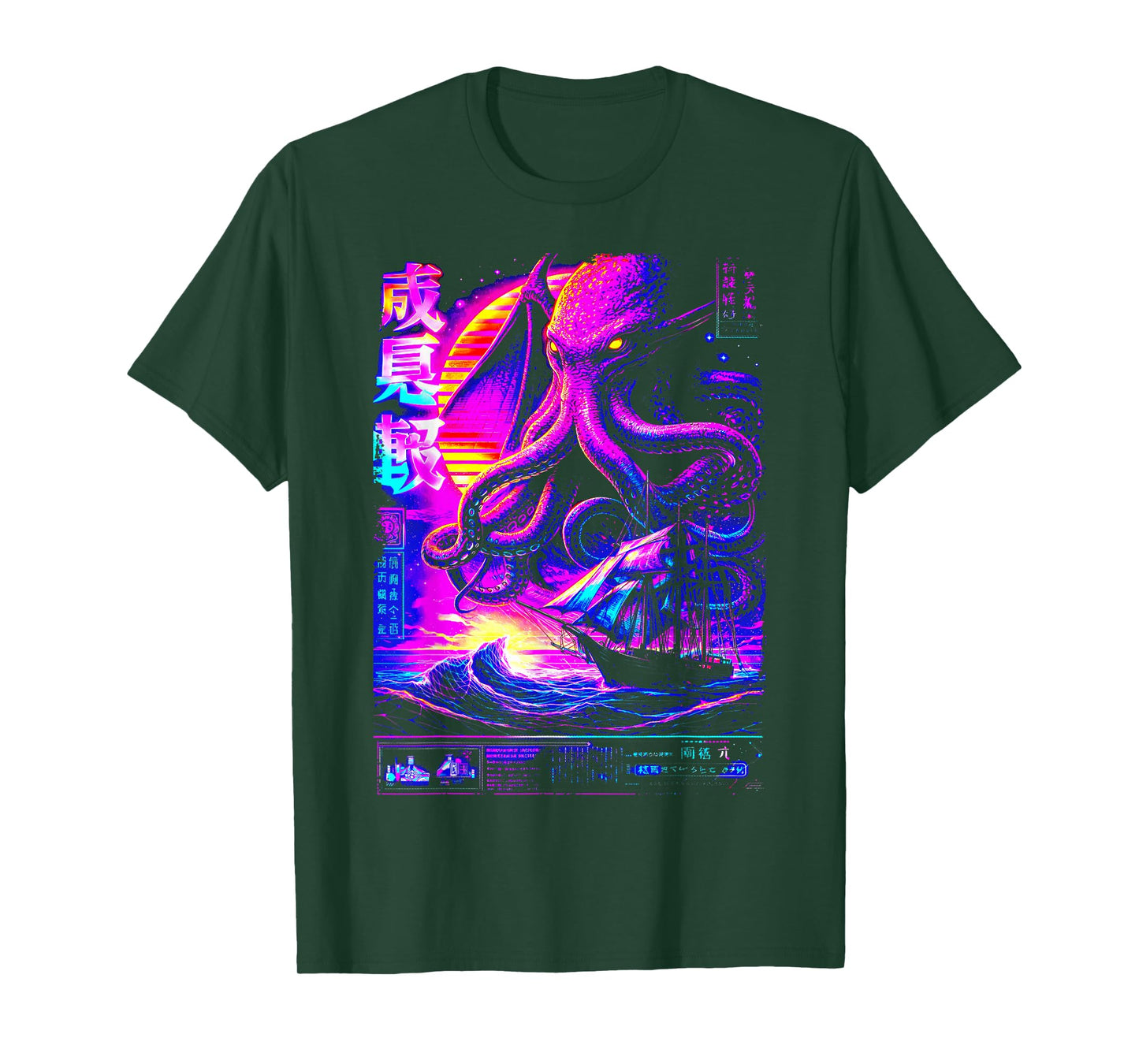 Cthulhu Kraken Synthwave Japanese Sea Monster T-Shirt