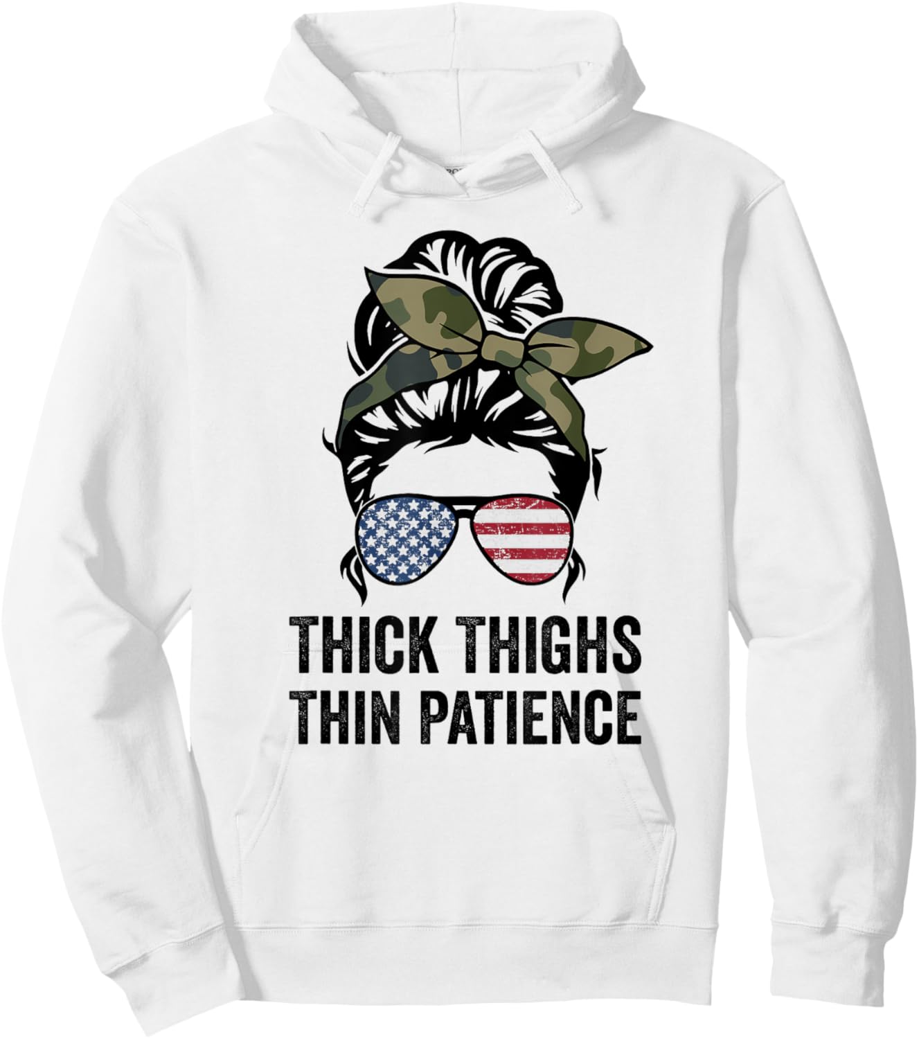 Thick Thighs Thin Patience, Fitness Messy Bun Ladies Workout Hoodie - Hoodie | White
