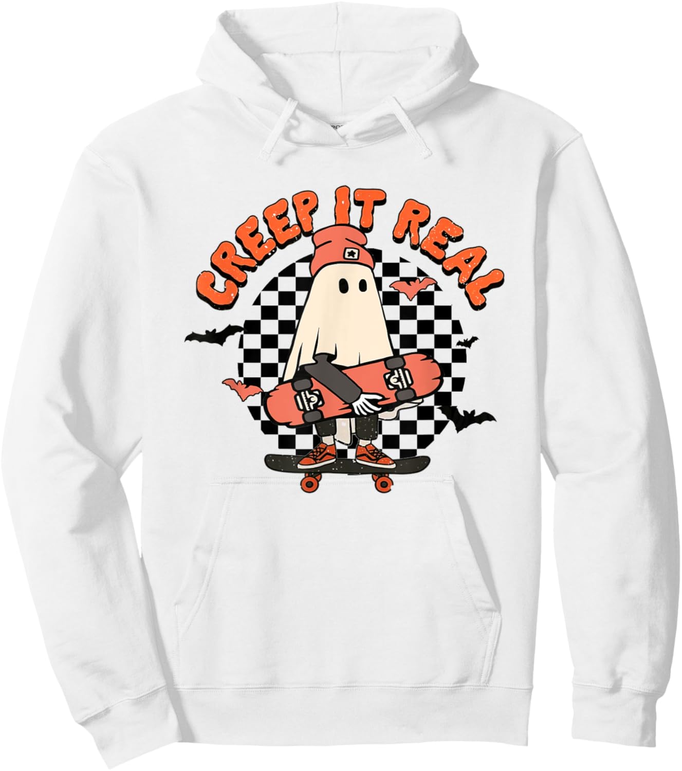 Creep It Real Retro Vintage Ghost Skateboard Halloween Fall Hoodie - Hoodie | White