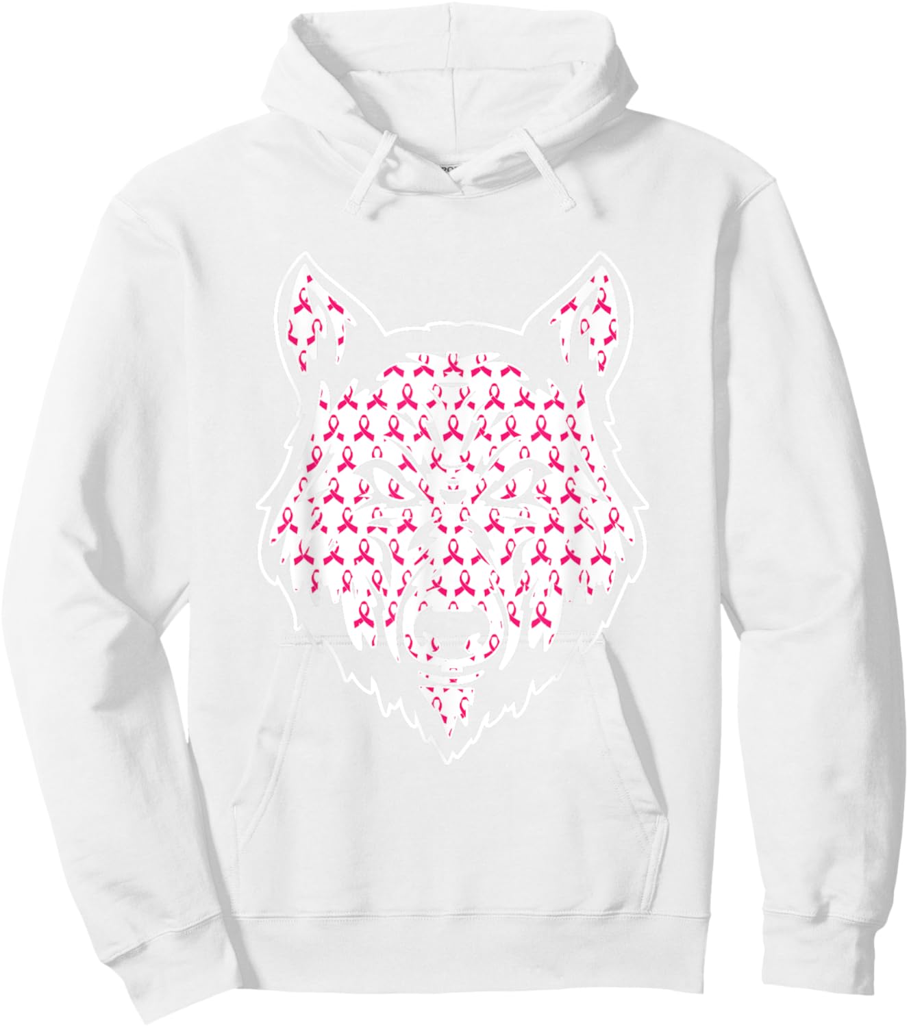 Wolf Pink Ribbon Breast Cancer Awareness Cute Animal Warrior Hoodie - Hoodie | White