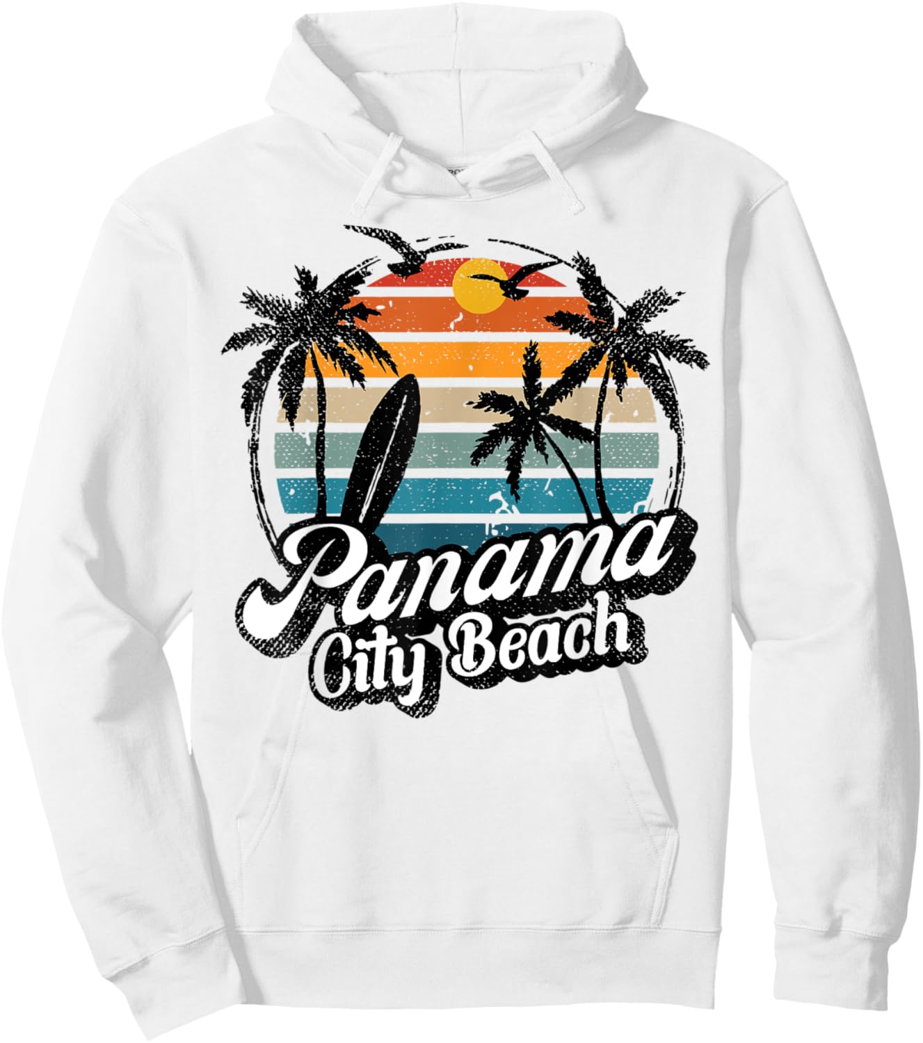 Panama City-Beach Florida Palm Tree Surf Retro beach Sunset Men Women Kids Hoodie - Hoodie | White