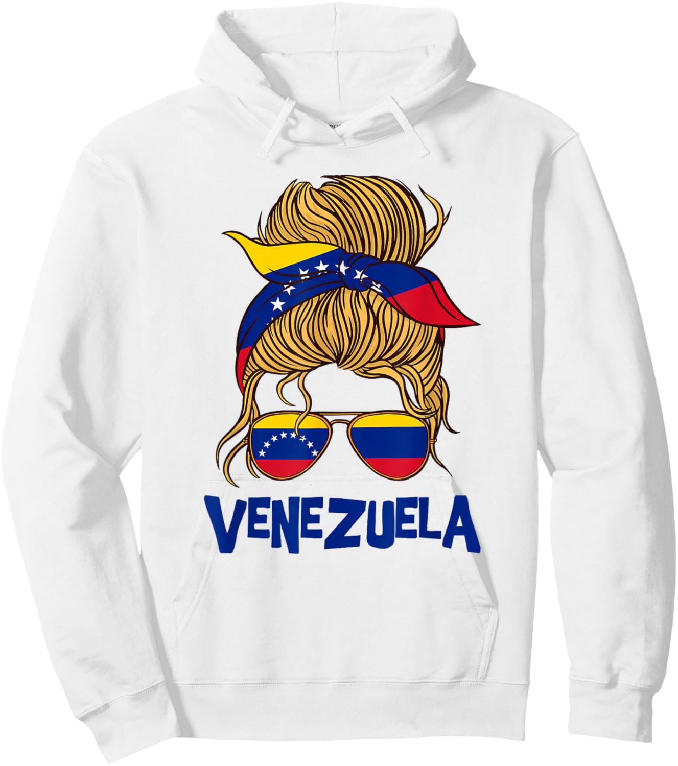 Venezuelan flag messy bun girl sunglasses Latina pride look Hoodie - Hoodie | White
