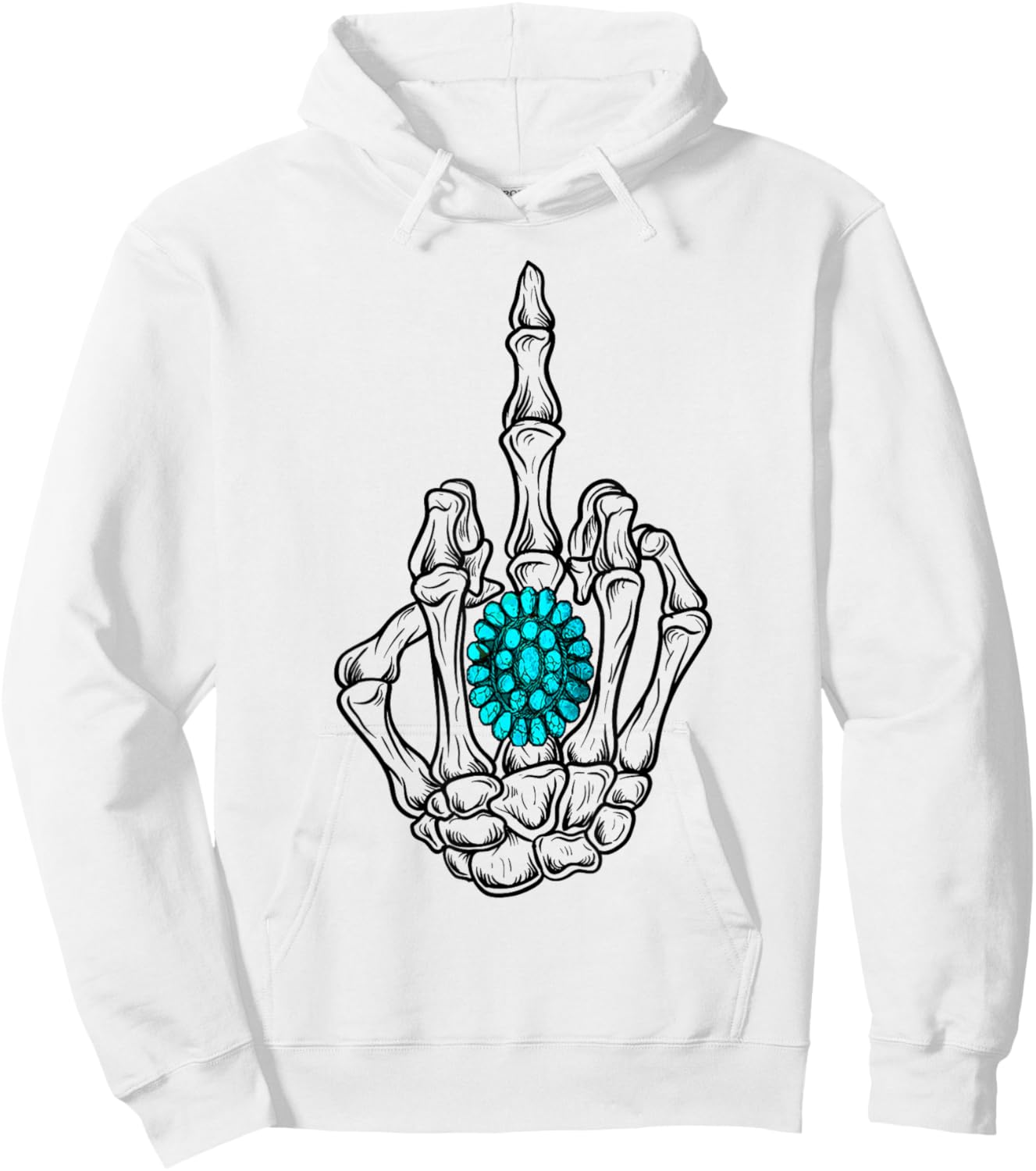 Turquoise Ring Skeleton Hand Western Cowboy Cowgirl Hoodie - Hoodie | White