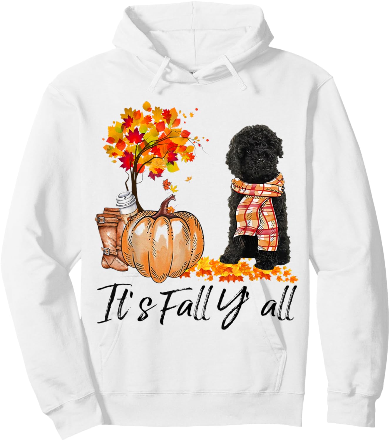 Black Labradoodle It's Fall Y'all Pumpkin Autumn Gift Hoodie - Hoodie | White
