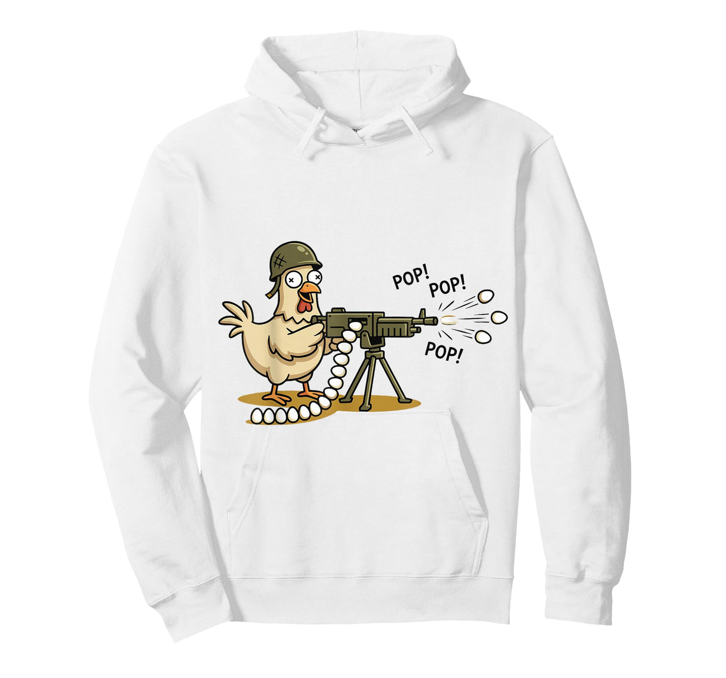 Funny Military Chicken Soldier with Heavy Gun Shooting Eggs T-Shirt