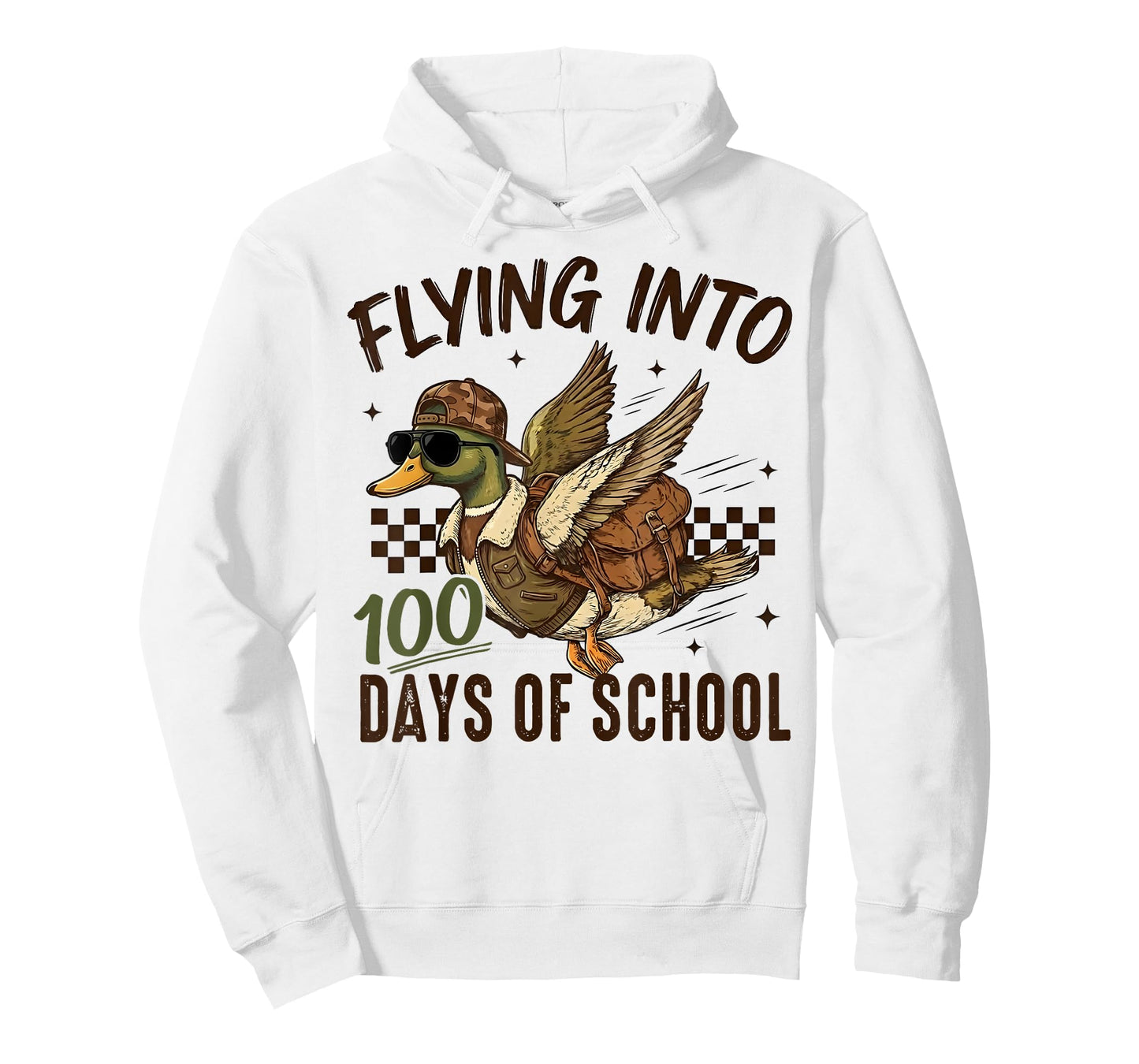 Flying Into 100 Days of School Funny Duck Hunting Camo Boys T-Shirt