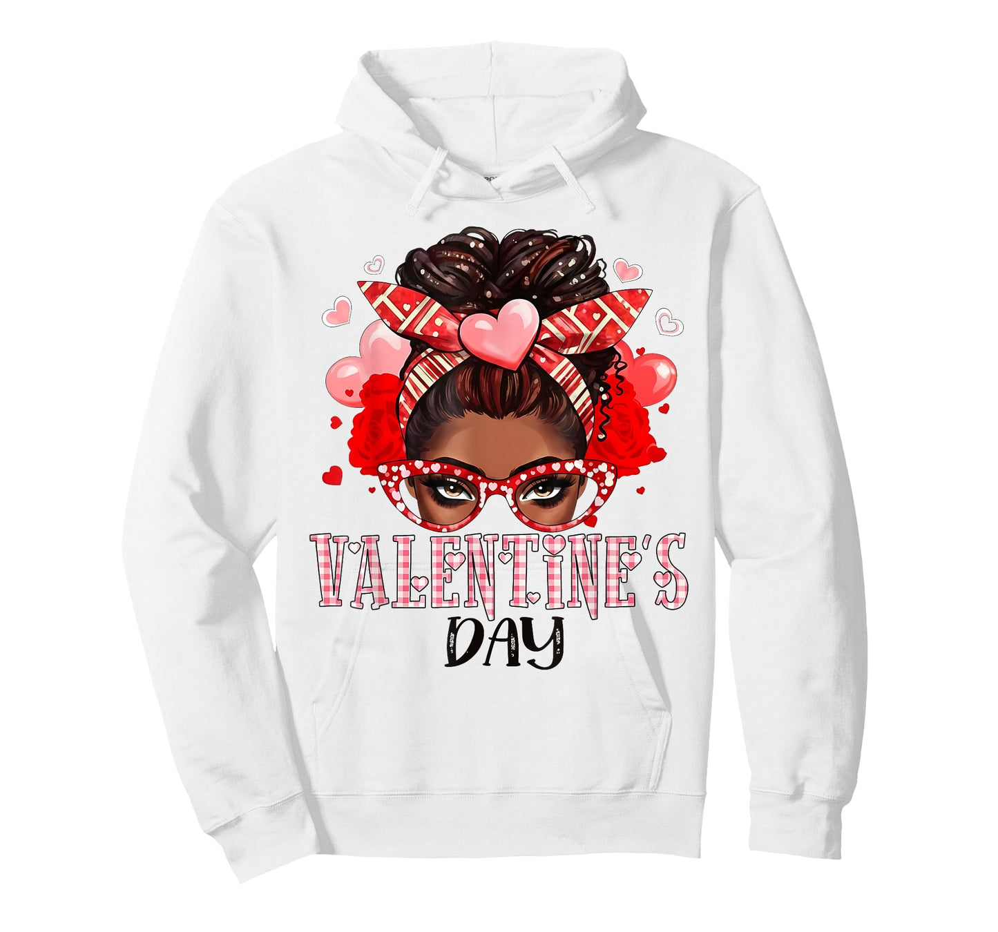 Happy Valentine's Day Messy Bun African American Girls Women T-Shirt