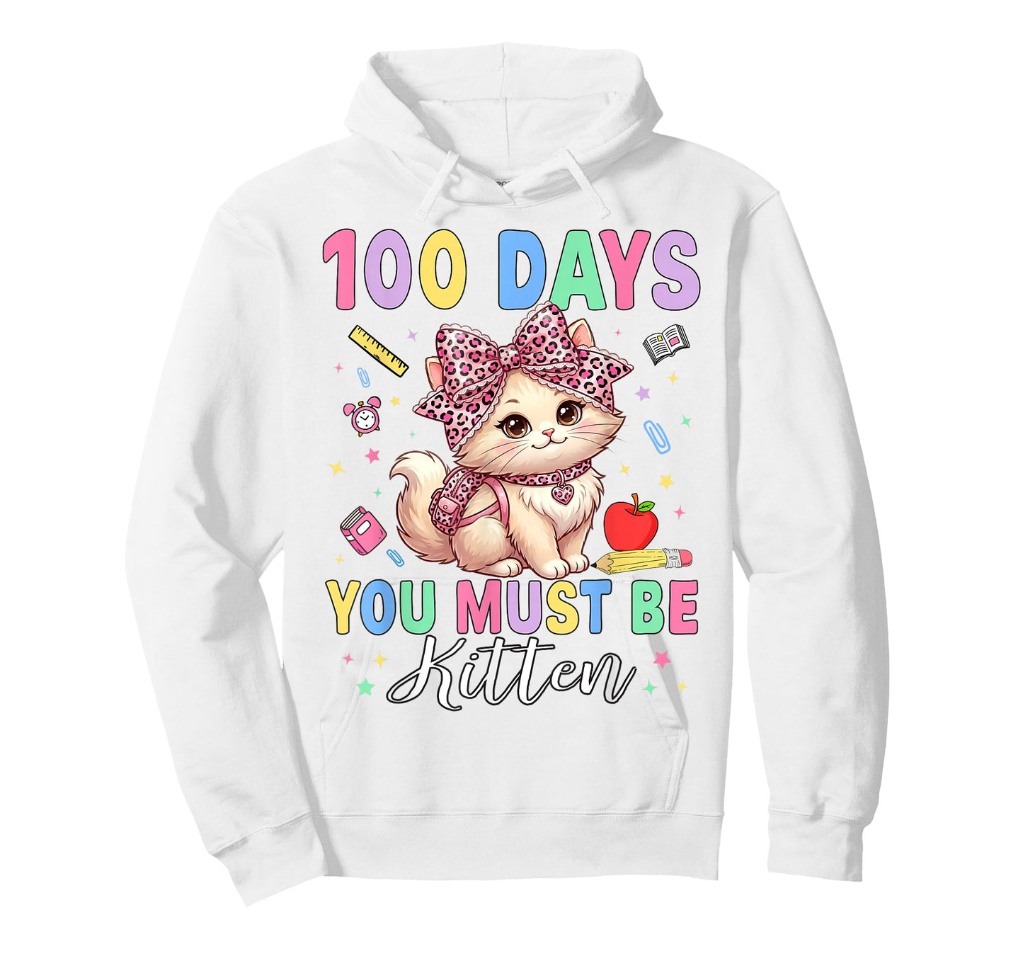 100 Days of School Girls Leopard Bow 100th Day of School Cat T-Shirt