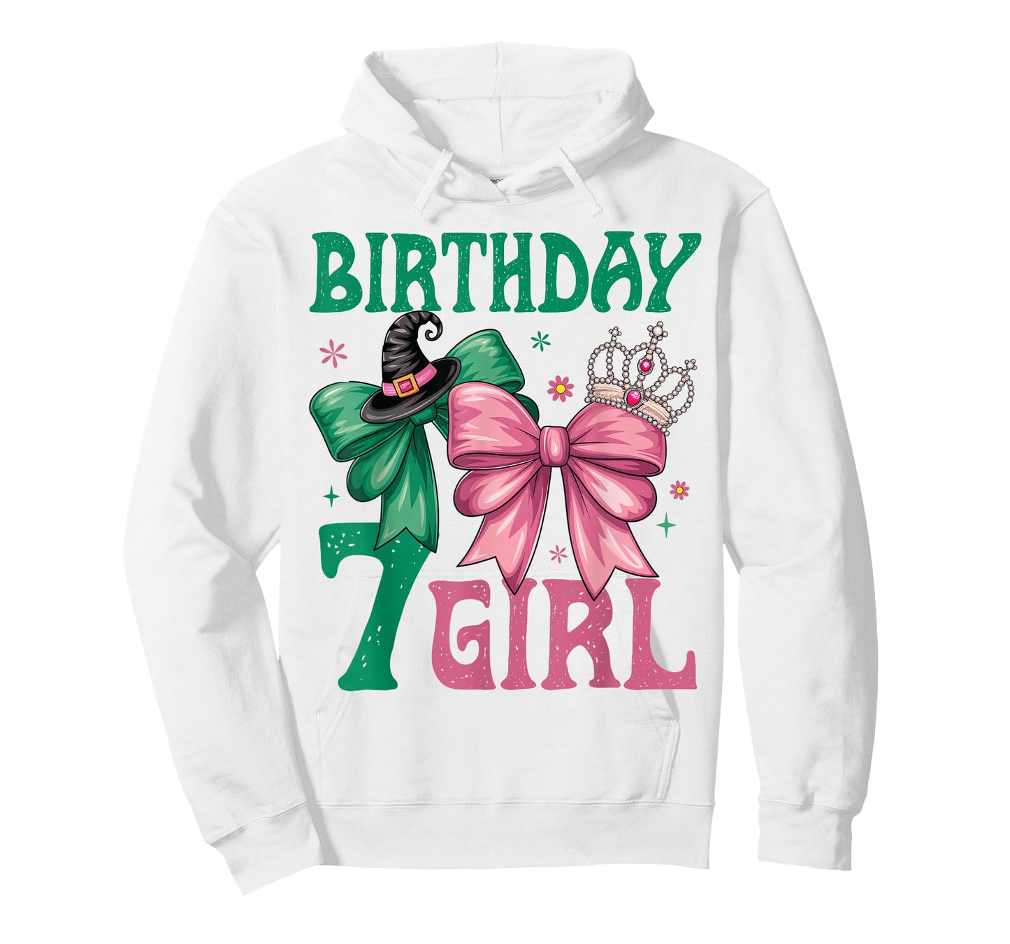 7th Birthday Girl Witch Pink Green 7 Year Old Birthday Girl T-Shirt