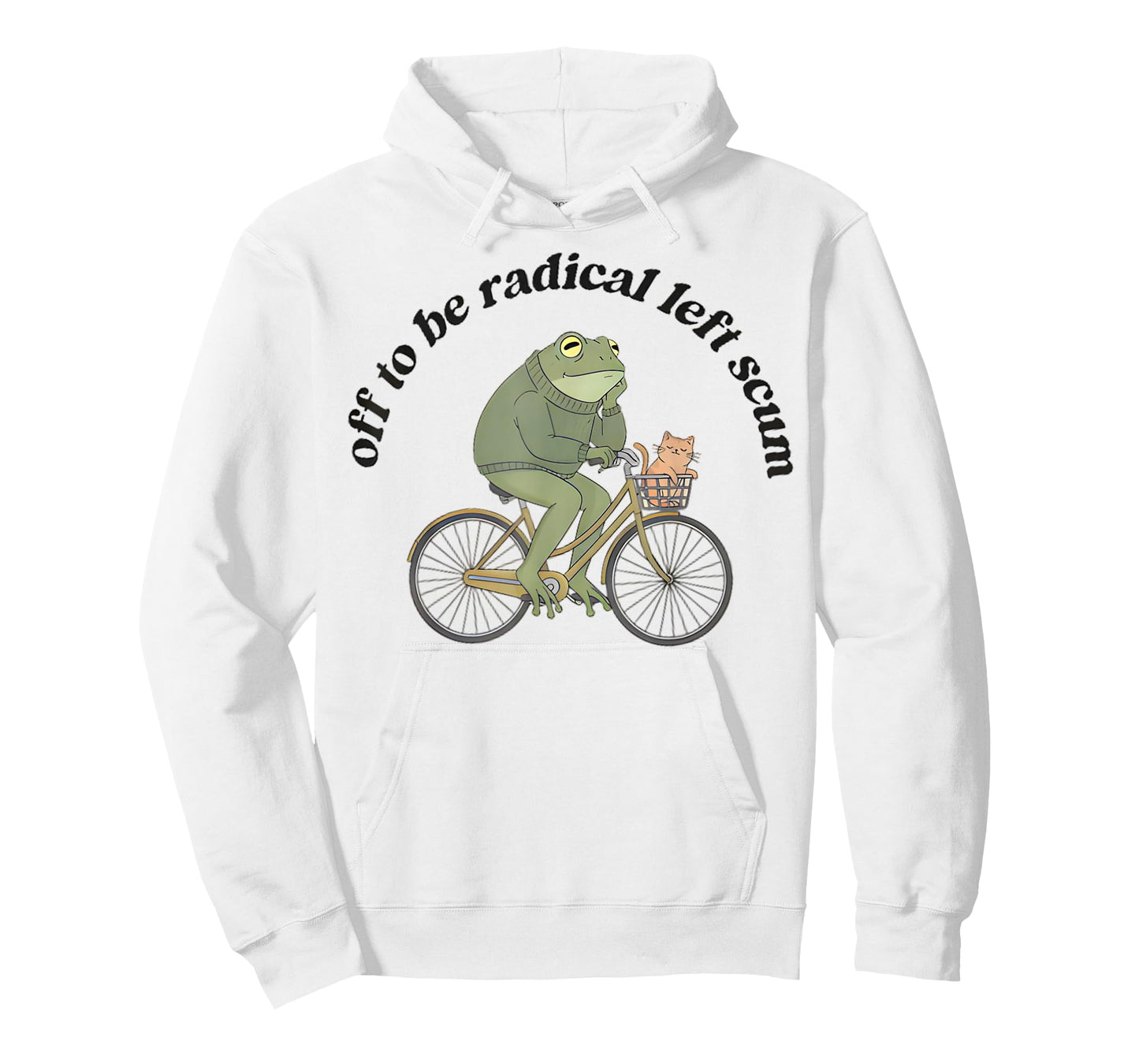 Off to Be Radical Left Scum Funny Frog and Cat on Bicycle T-Shirt