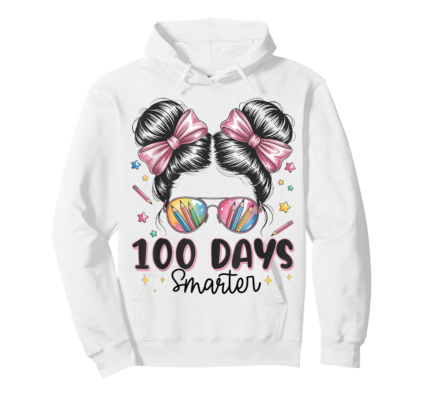 100 Days Smarter Messy Bun Girls 100th Day of School Kids T-Shirt