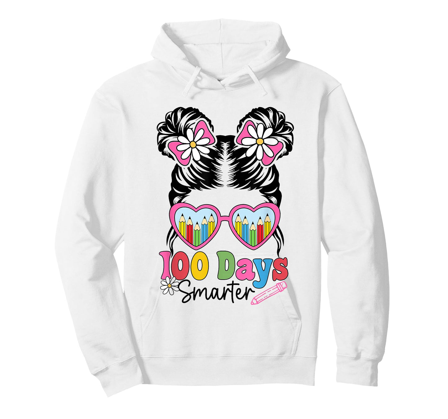 100 Days Smarter Messy Bun Hair Girls Kids 100th Day School T-Shirt