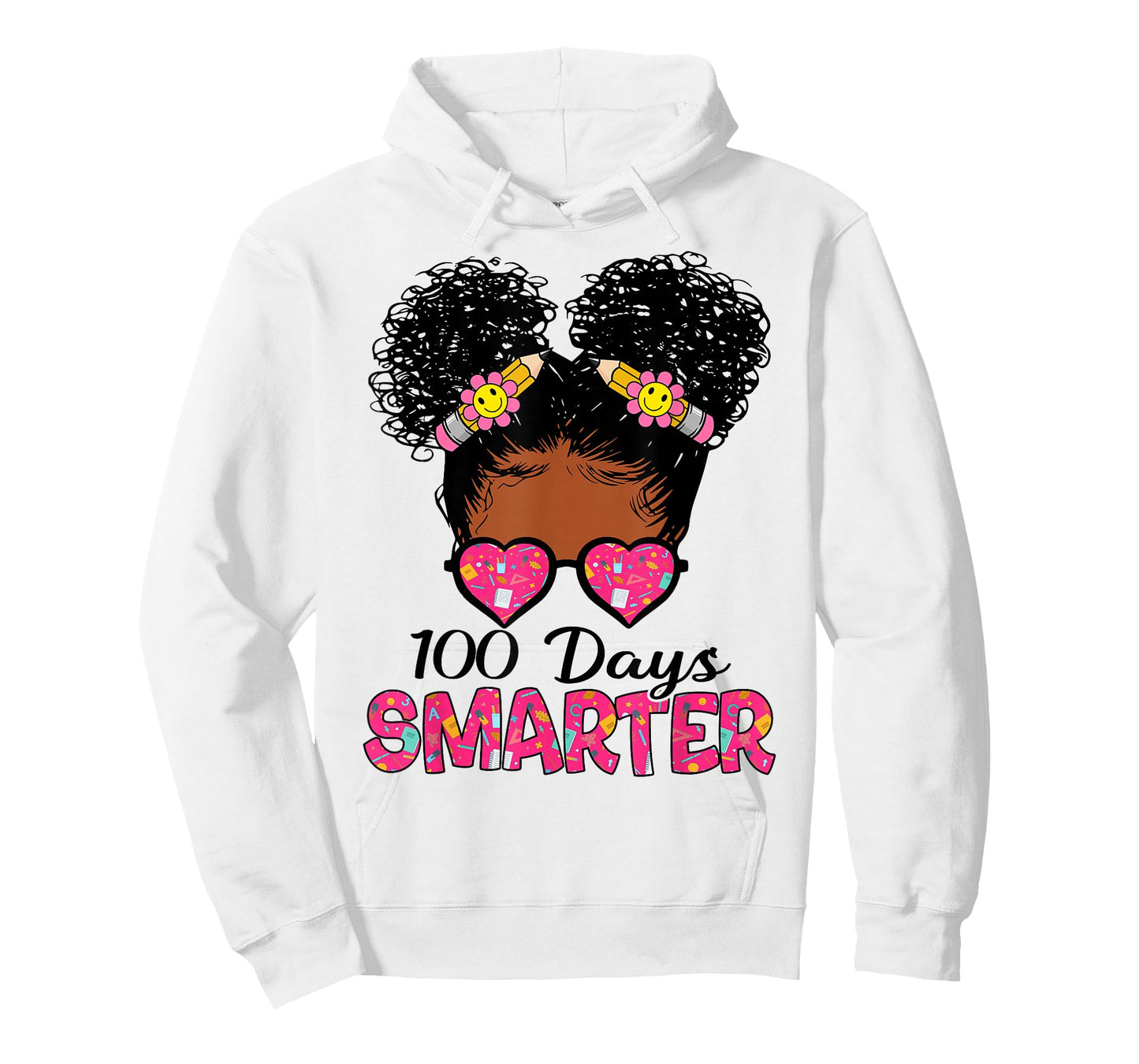 100 Days Smarter Black Girl Messy Bun 100th Day of School T-Shirt