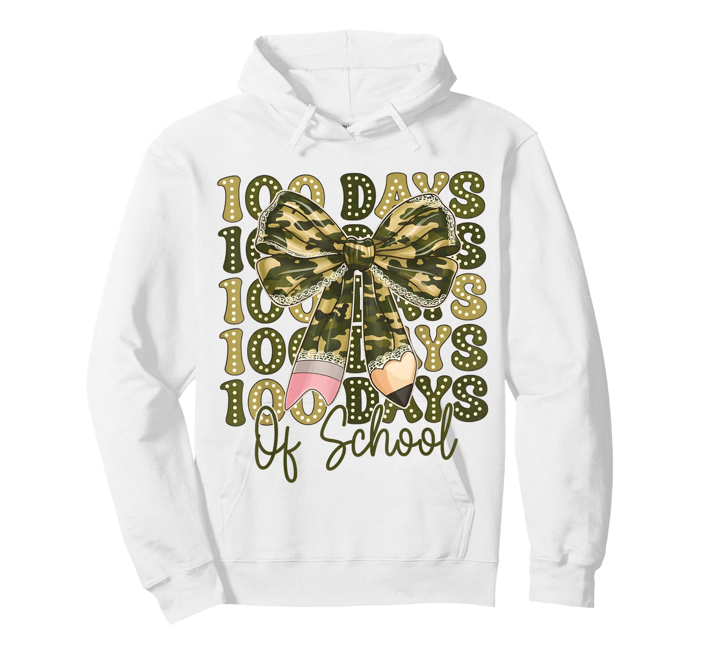 100 Days of School Western Camo Coquette Bow Pencil T-Shirt