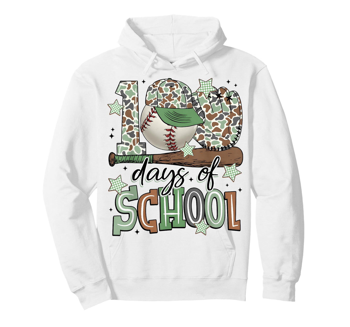 100 Days of School Baseball Camo Men Boy Kid T-Shirt