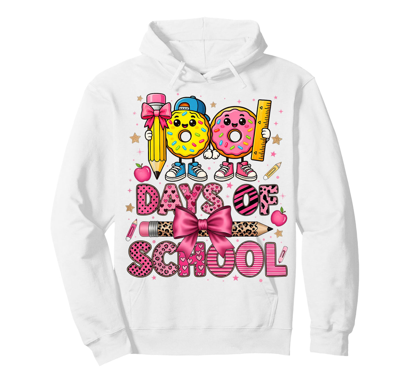 100 Days of School Donut Pencil Bow Boys Girls Kids T-Shirt