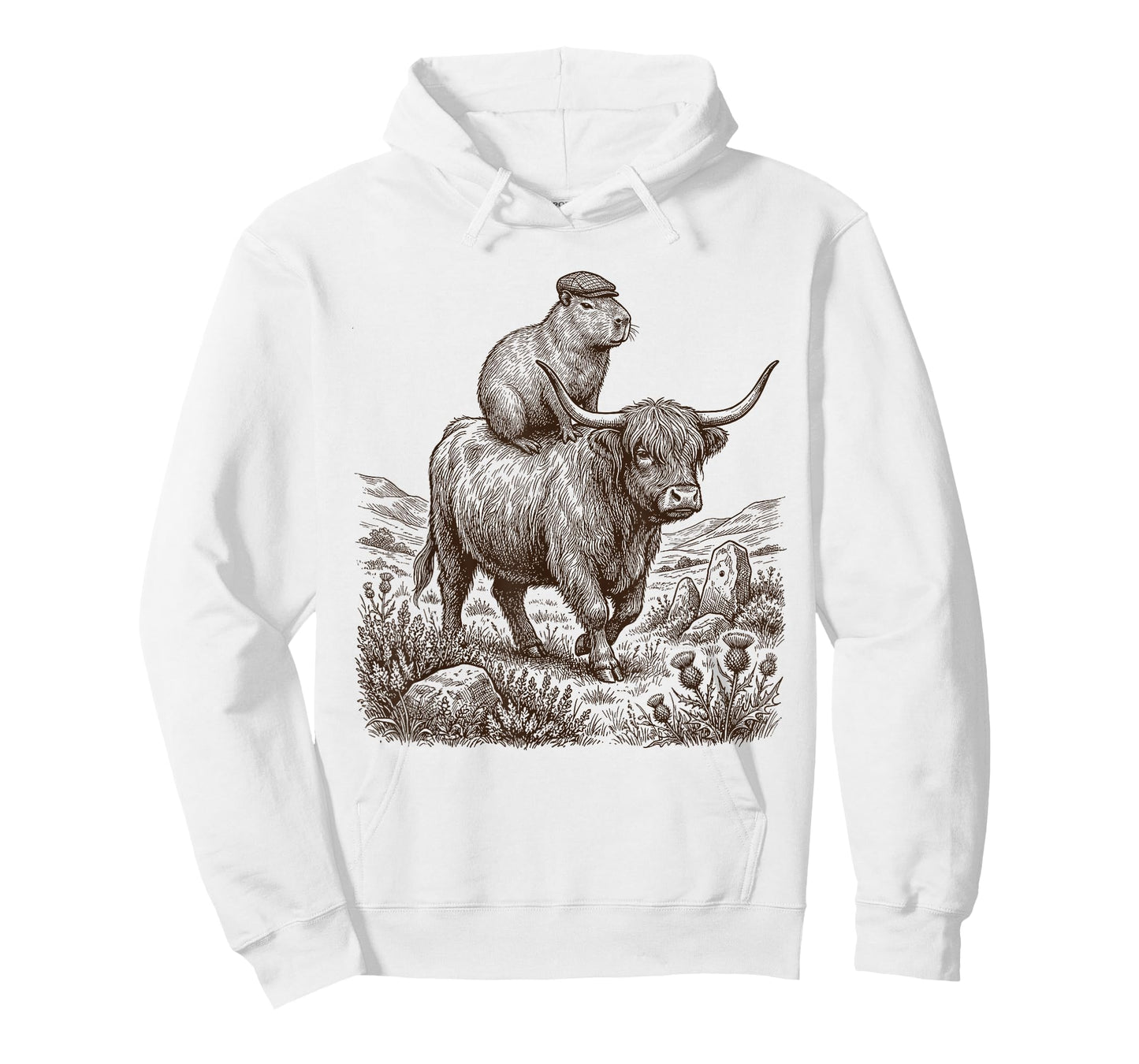 Funny Vintage Capybara Riding Highland Cow Lover T-Shirt