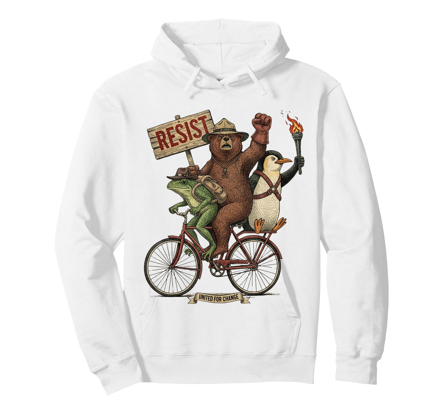 Penguin Frog Bear On Bike Resist Protest Vintage Men Women T-Shirt