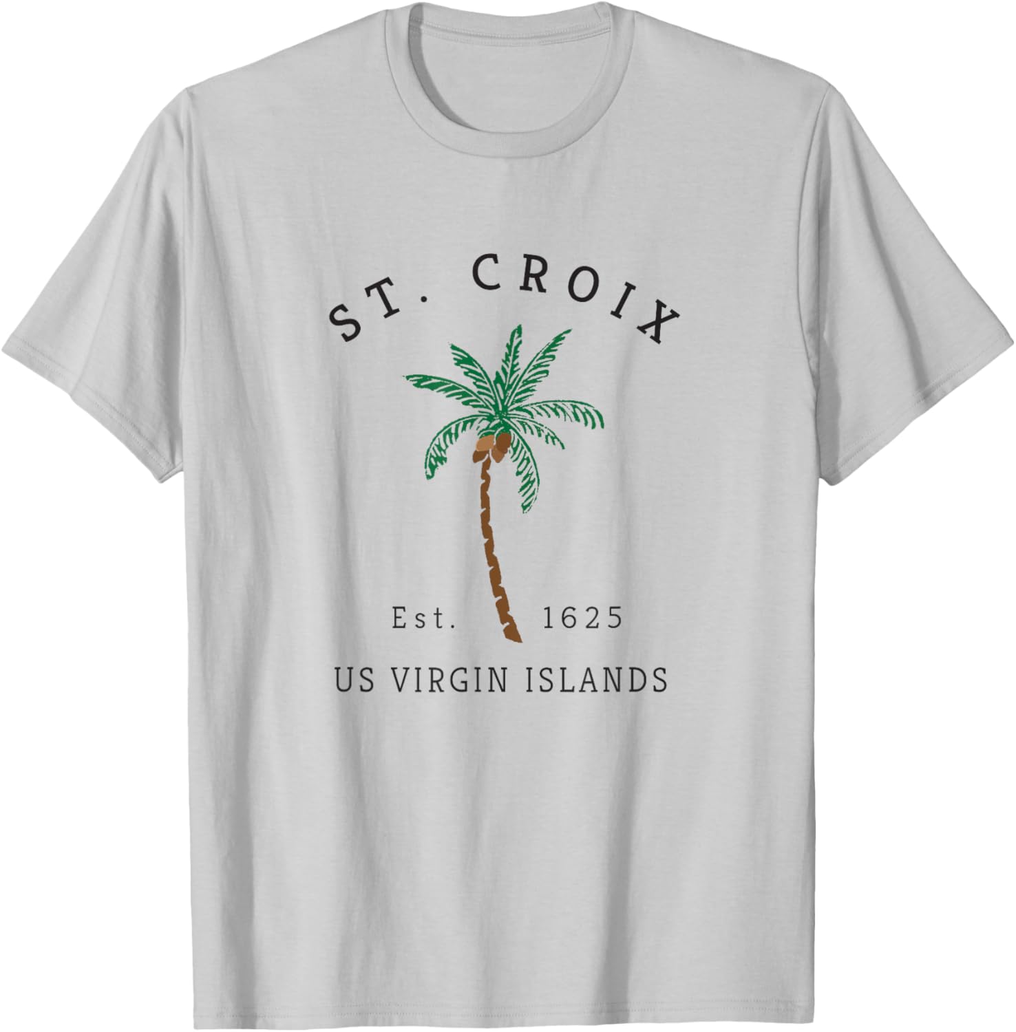 St. Croix USVI Colorful Palm Tree Retro Novelty Art T-Shirt - T-Shirt | Ash