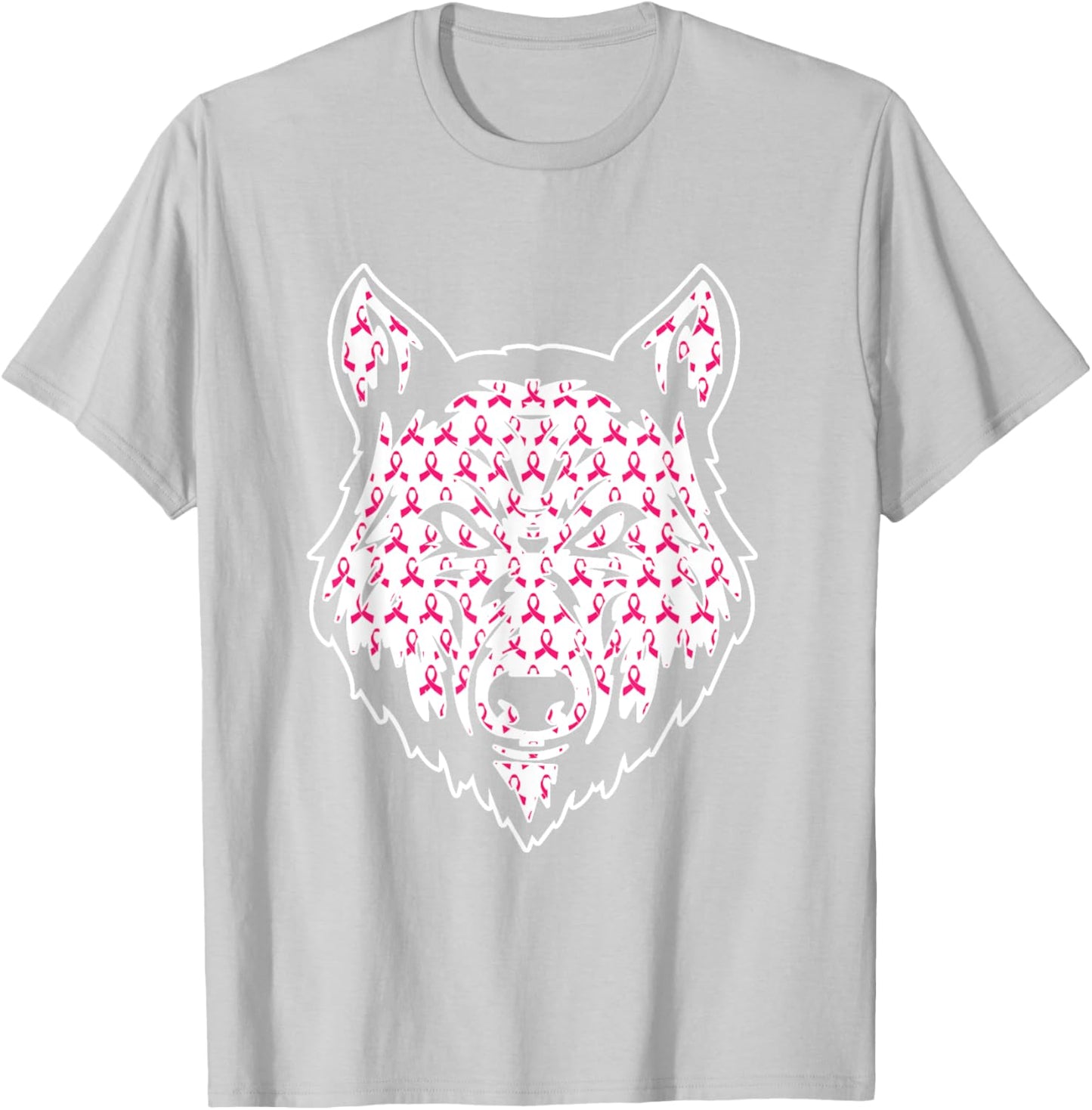 Wolf Pink Ribbon Breast Cancer Awareness Cute Animal Warrior T-Shirt - T-Shirt | Ash