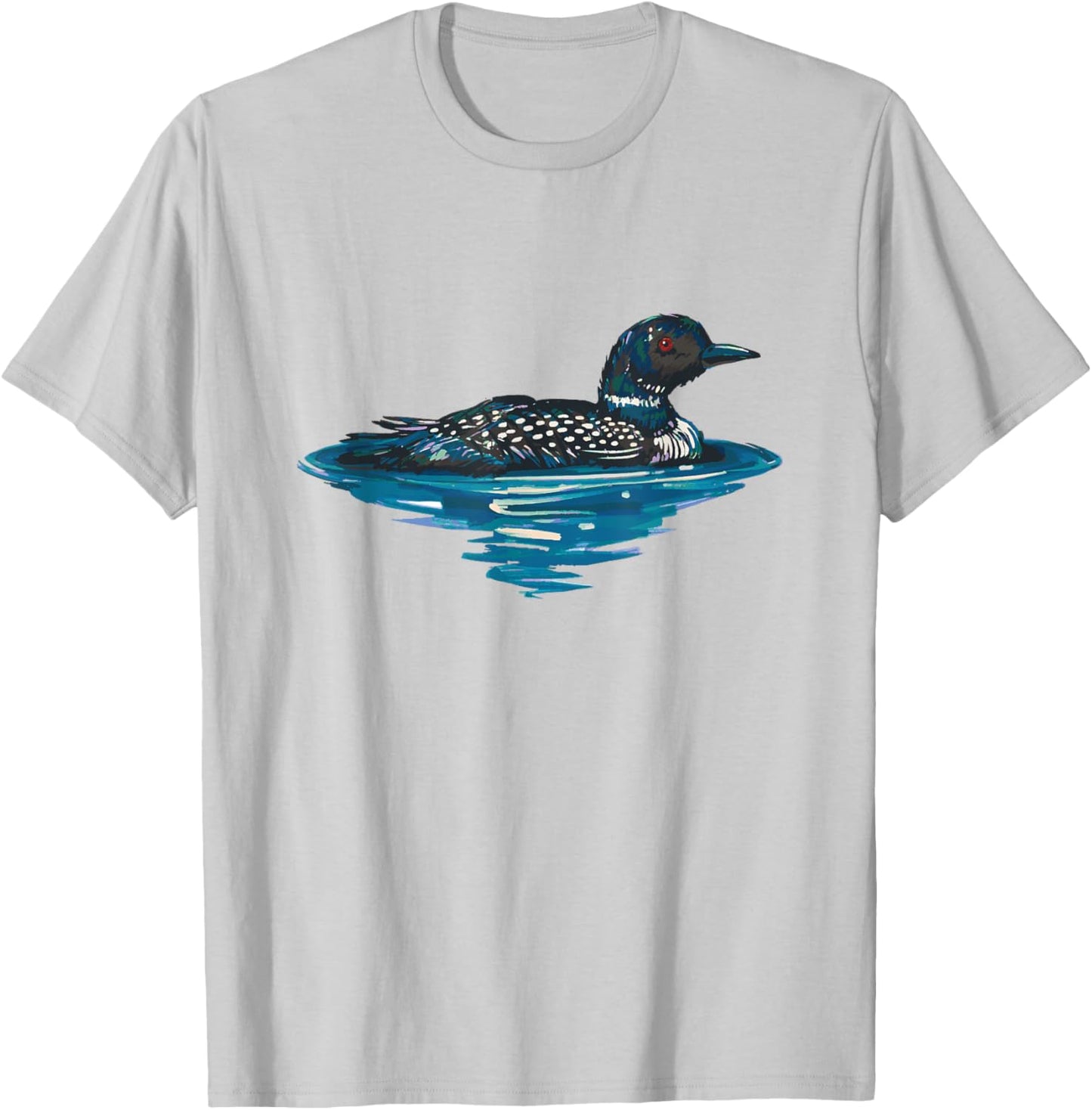 Loon Bird Painting Duck Lake T-Shirt - T-Shirt | Ash