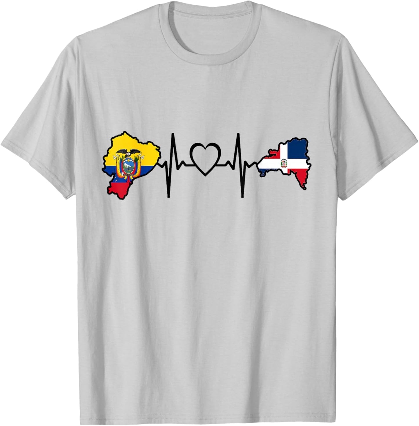 Dominican Ecuadorian Heartbeat Ecuador Flag Heritage T-Shirt - T-Shirt | Ash