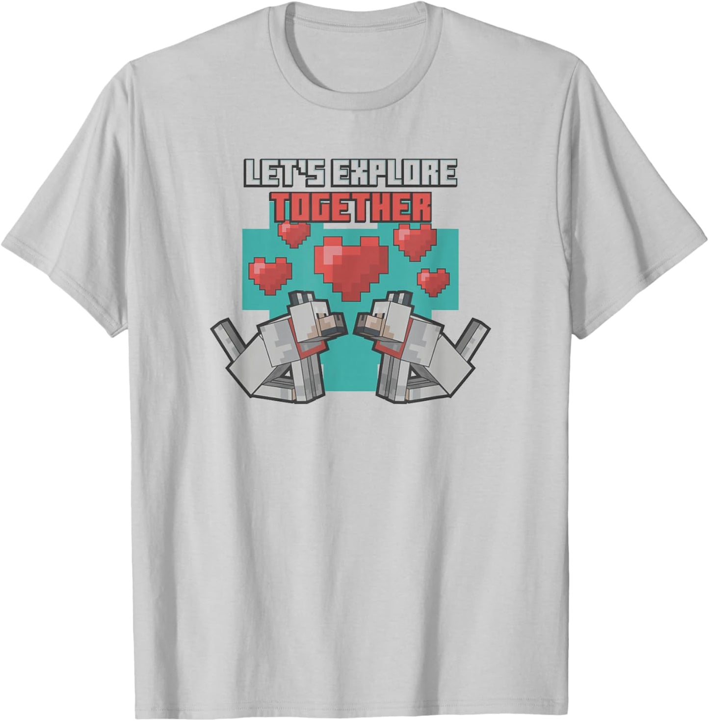 Minecraft Valentine's Day Let's Explore Together Wolves T-Shirt - T-Shirt | Ash