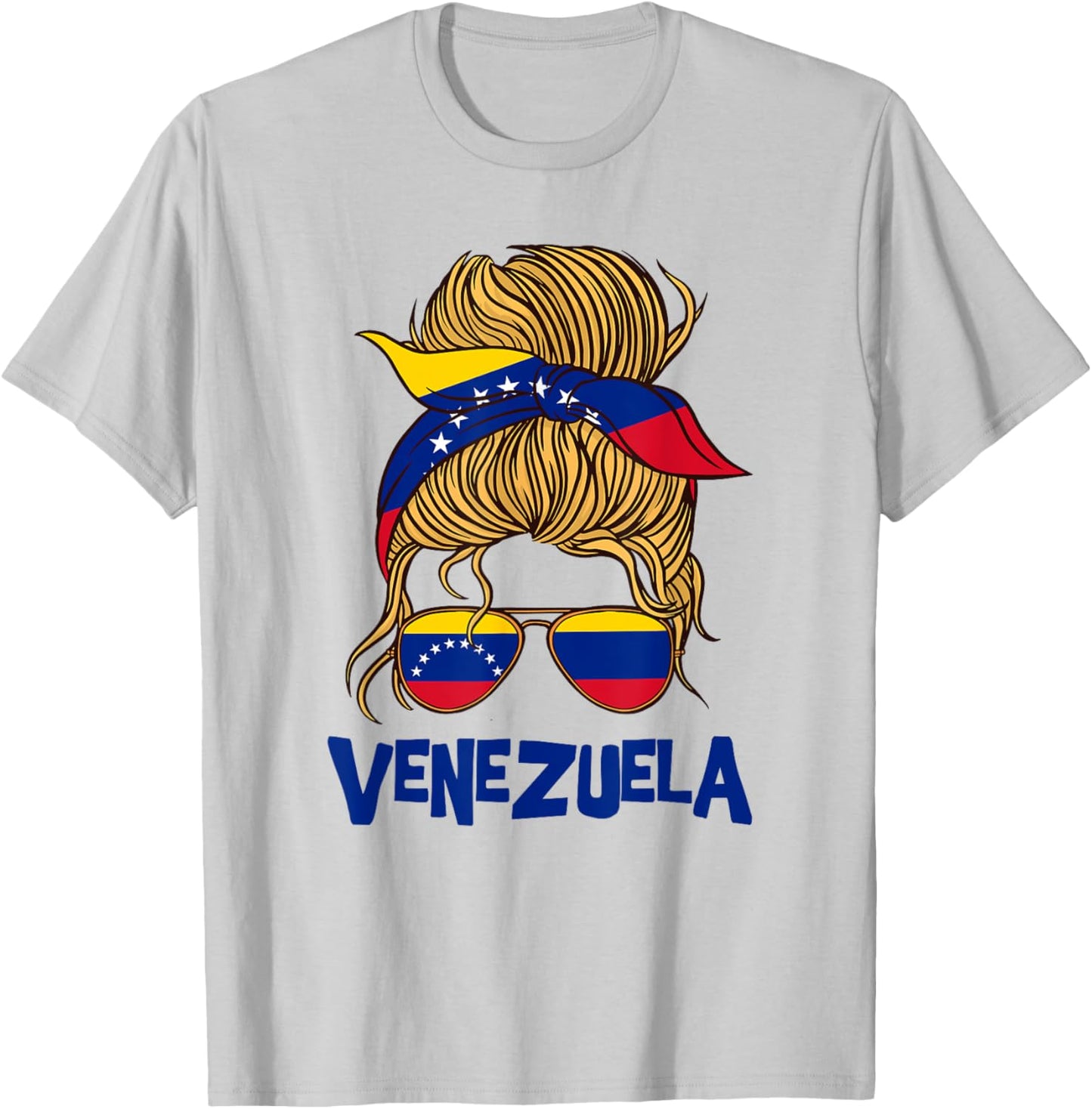 Venezuelan flag messy bun girl sunglasses Latina pride look T-Shirt - T-Shirt | Ash