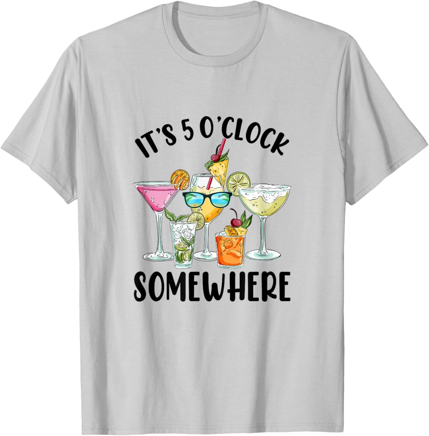 Its 5 Oclock Somewhere Drinking Hello Summer Beach T-Shirt - T-Shirt | Ash