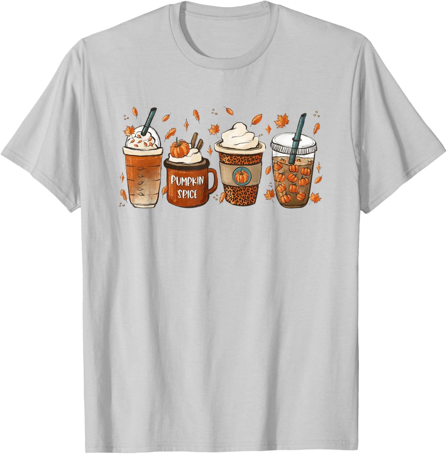 Fall Coffee Pumpkin Spice Latte Iced Warm Cozy Autumn Orange T-Shirt - T-Shirt | Ash