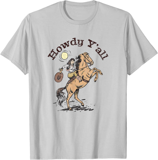 Vintage Howdy Y'All Rodeo Western Country Southern Cowgirl T-Shirt - T-Shirt | Ash