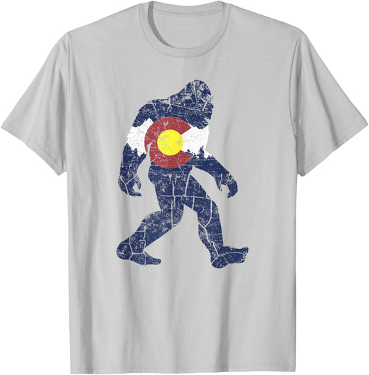 Sasquatch Retro State Flag Colorado Rocky Mountains Skiing T-Shirt - T-Shirt | Ash