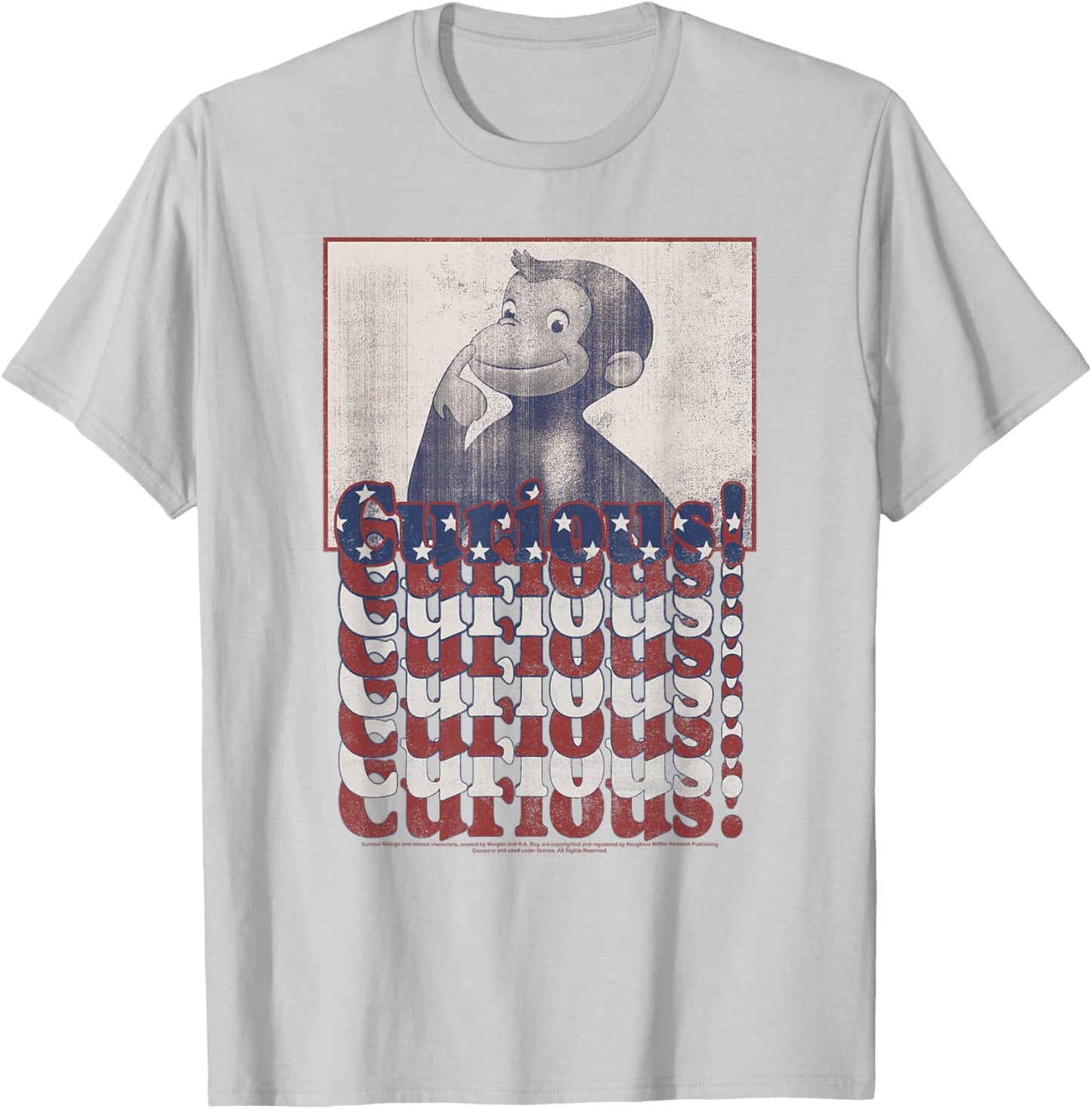 Curious George 4th Of July American Flag Text Stack T-Shirt - T-Shirt | Ash