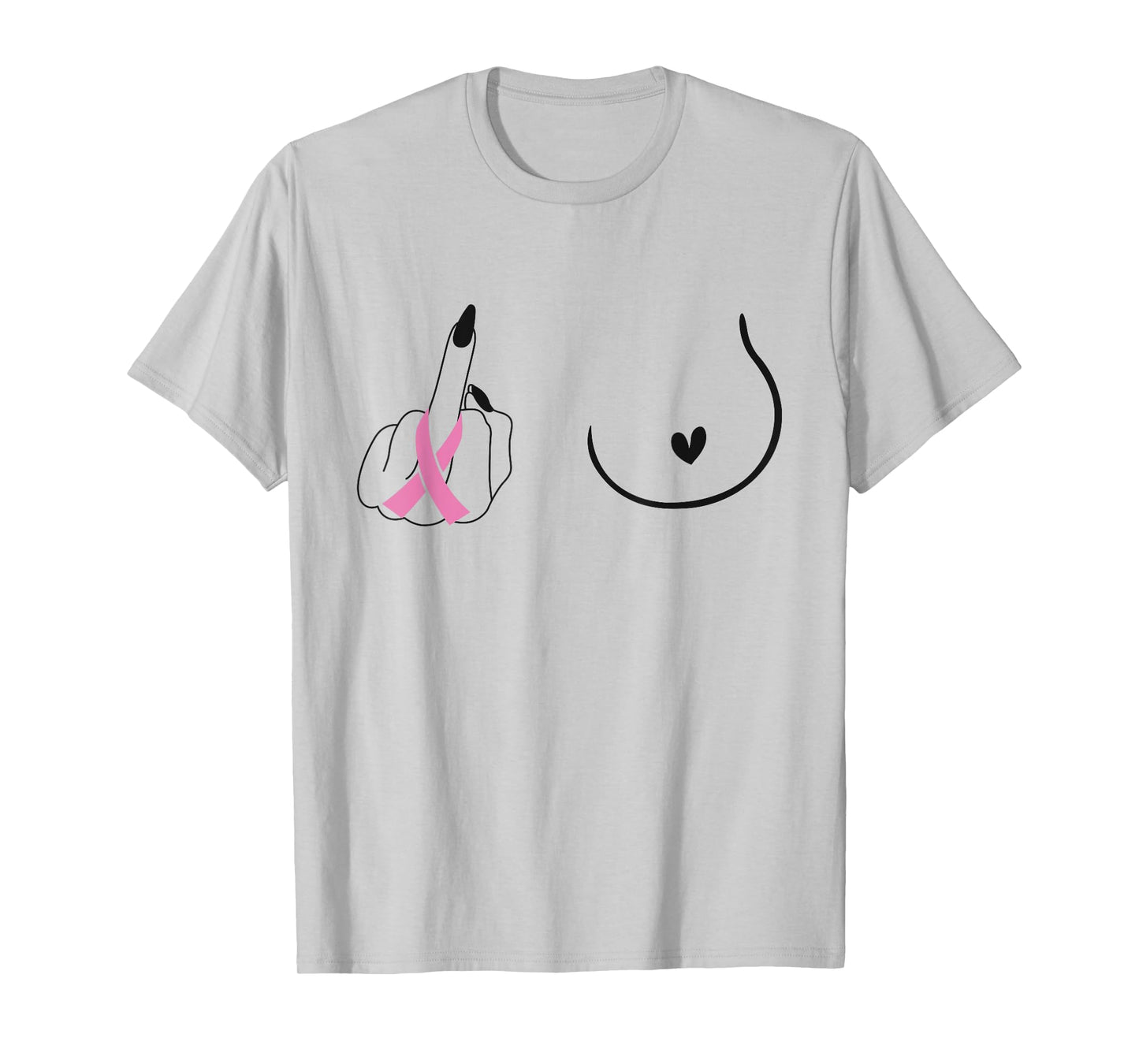 Breast Cancer Pink Ribbon Middle Finger Artistic Breast Mom T-Shirt