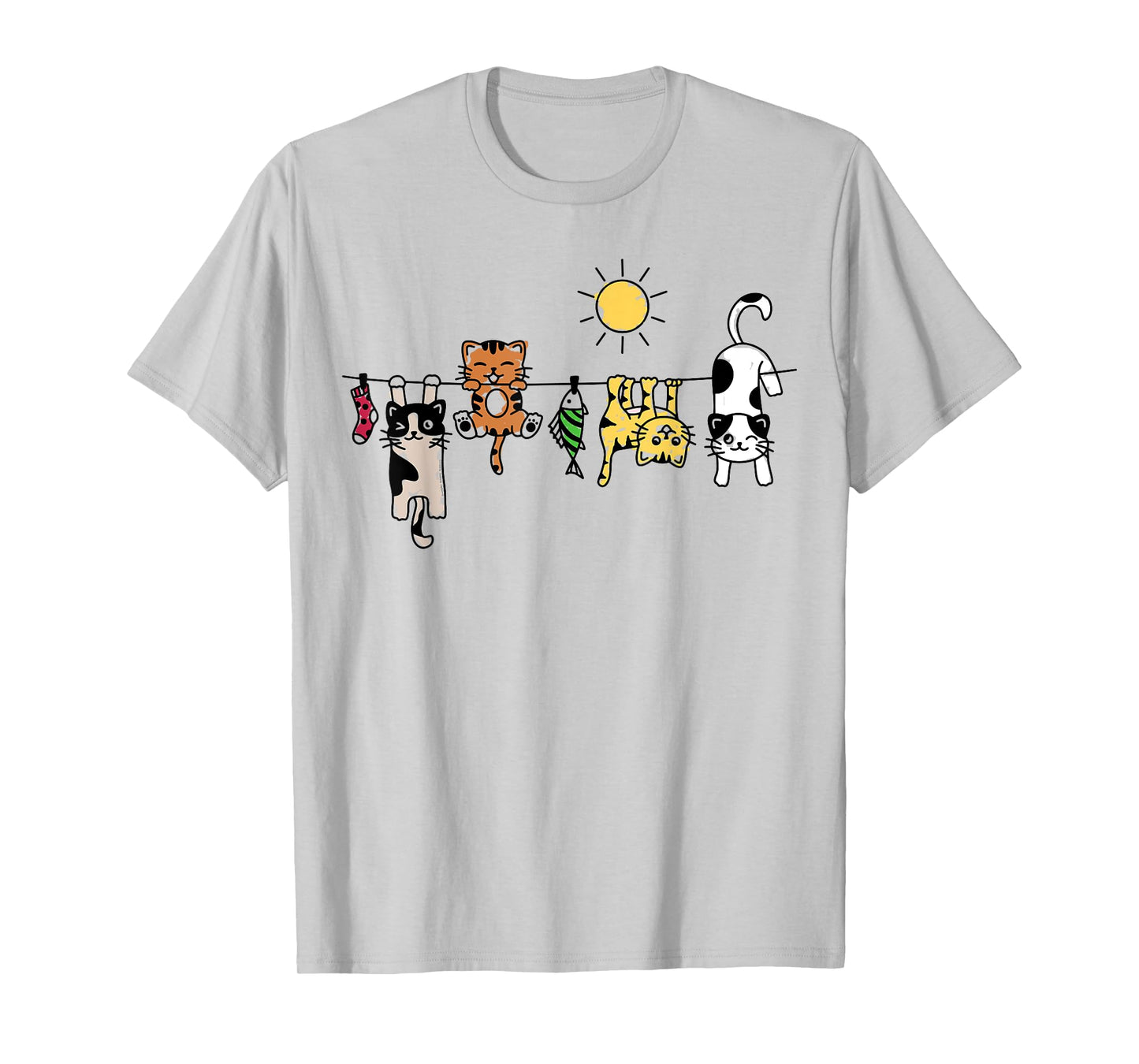 Cute Cats Hanging on a Clothes Line Funny Cat T-Shirt for Men Women Kids