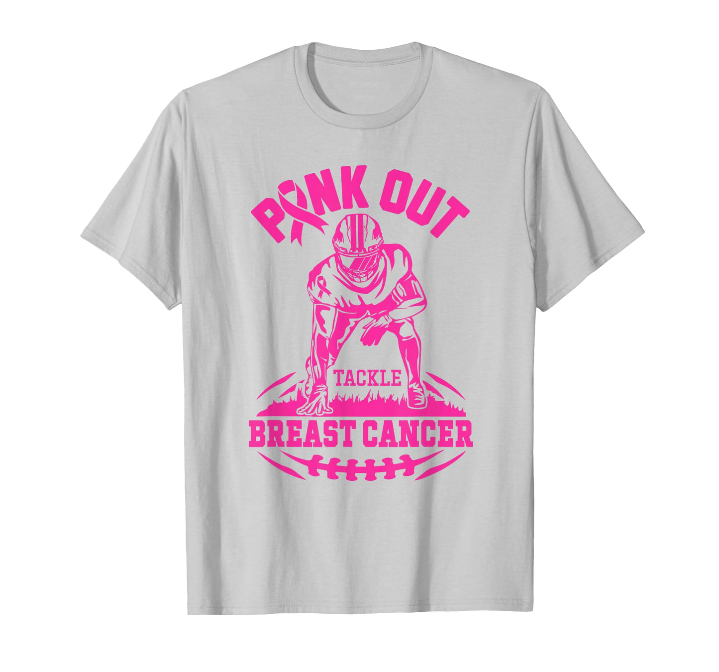 Pink Out Tackle Breast Cancer Awareness Football Pink Ribbon T-Shirt