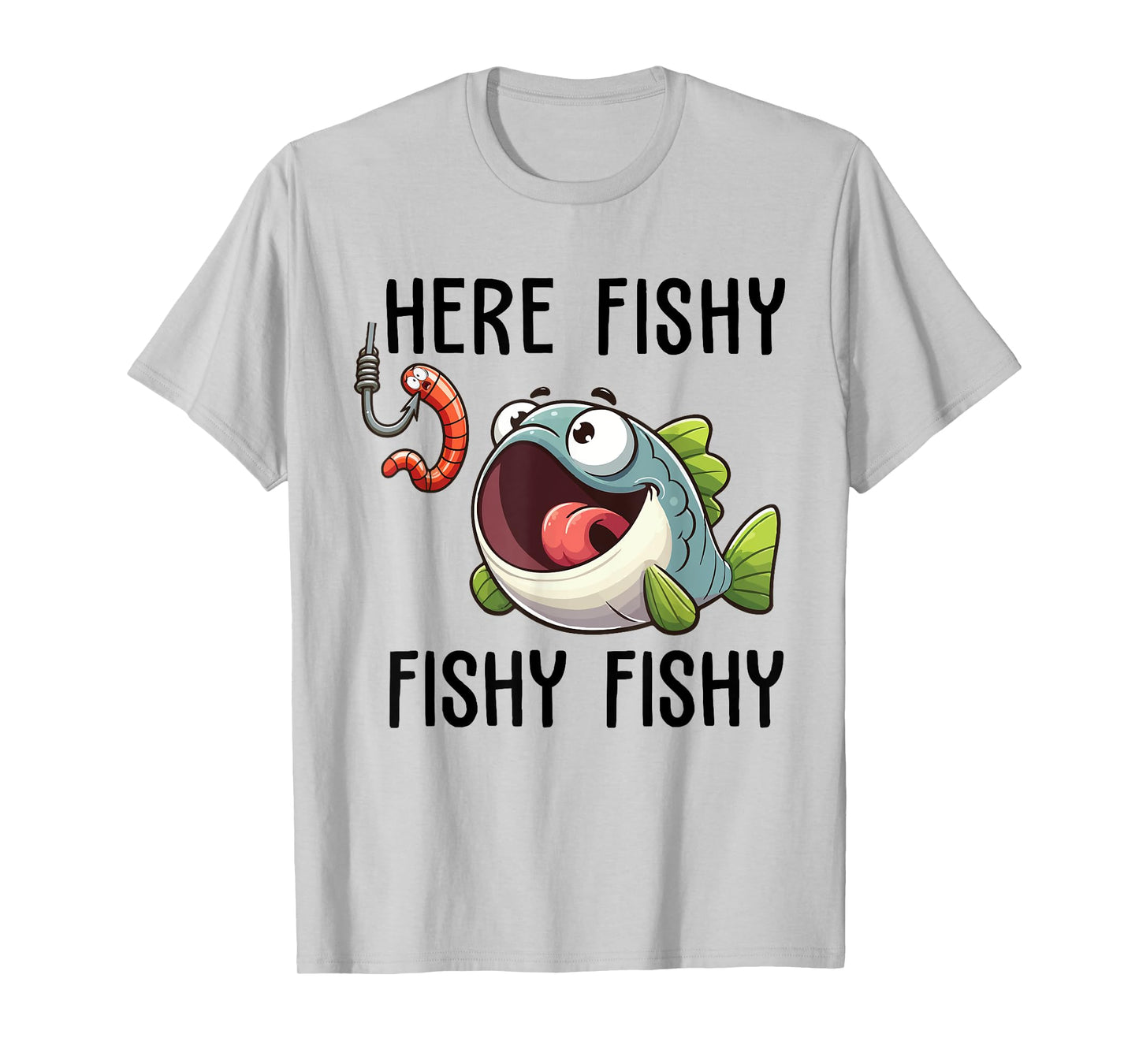 Here Fishy Fisherman Funny Fishing Lover Cute Fish Worm T-Shirt