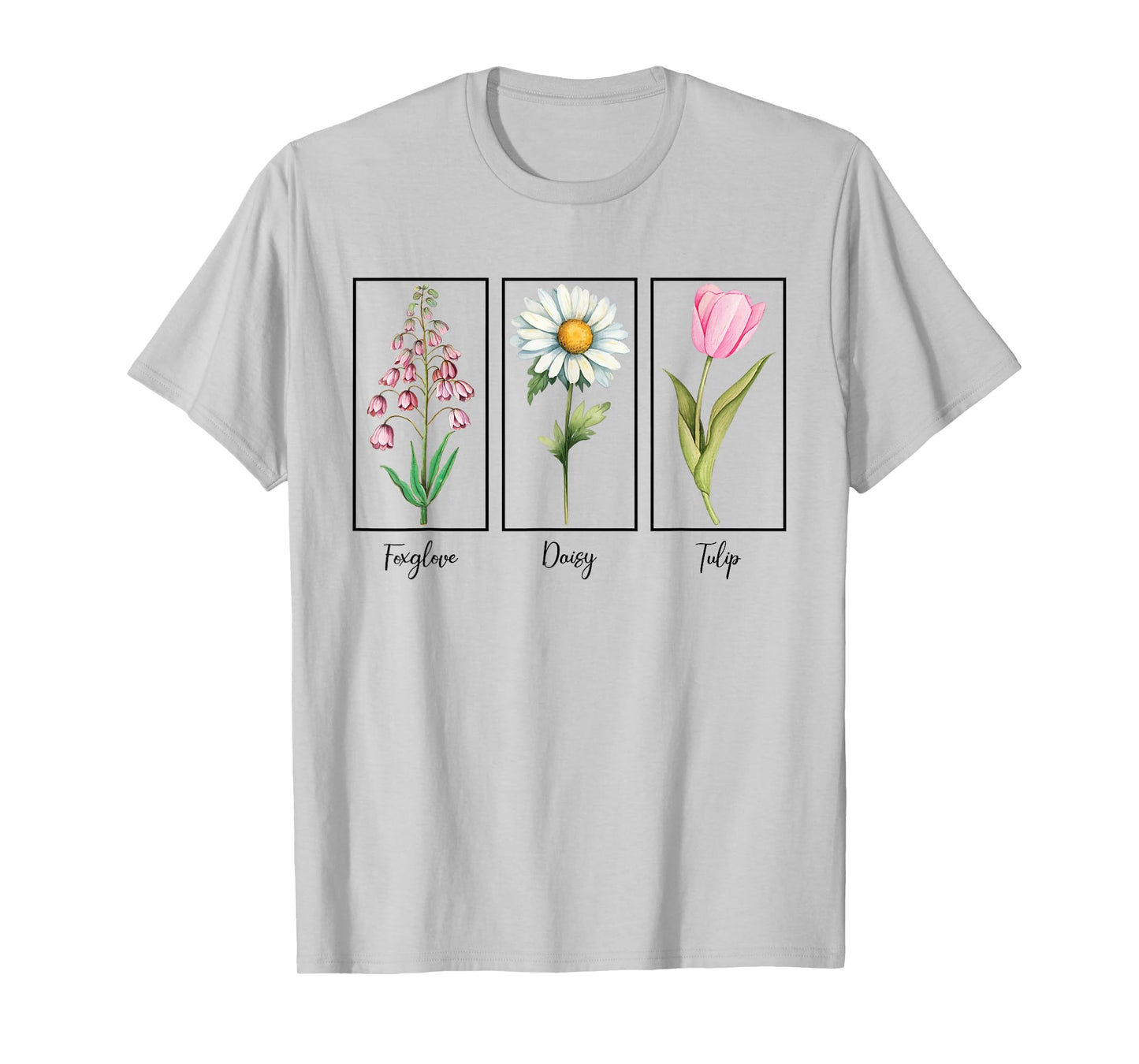 Vintage Floral Plant Foxglove Daisy Tulip Flowers Mom Women T-Shirt