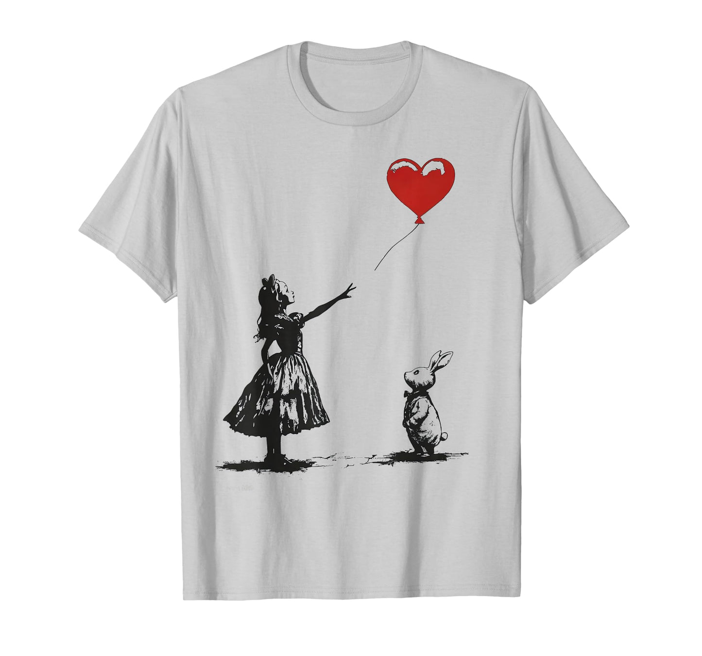 Alice in Wonderland with Balloon Rabbit Whimsical Fantasy T-Shirt