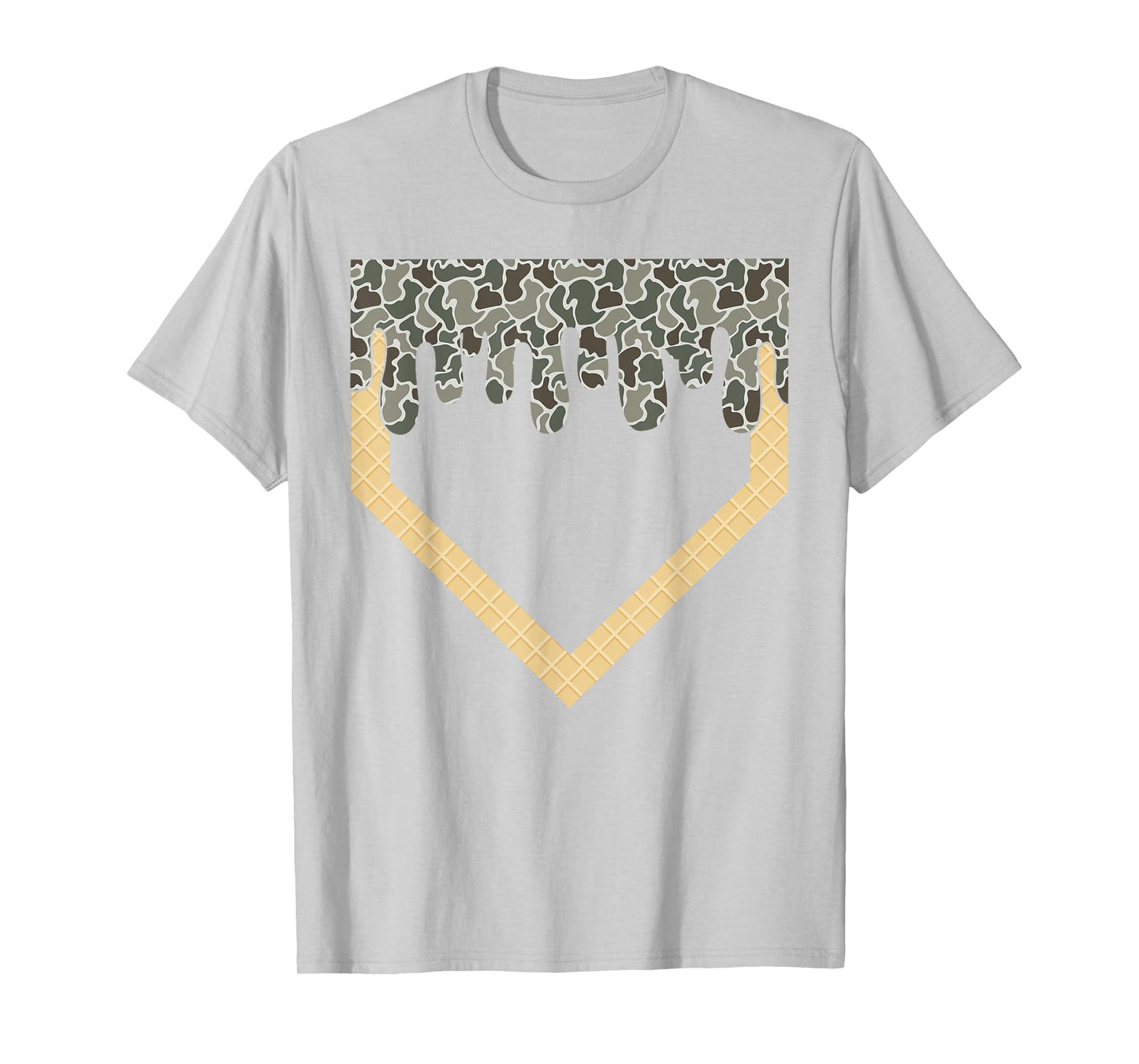 Camo Baseball Ice Cream Drip Home Plate Baseball Lifestyle T-Shirt