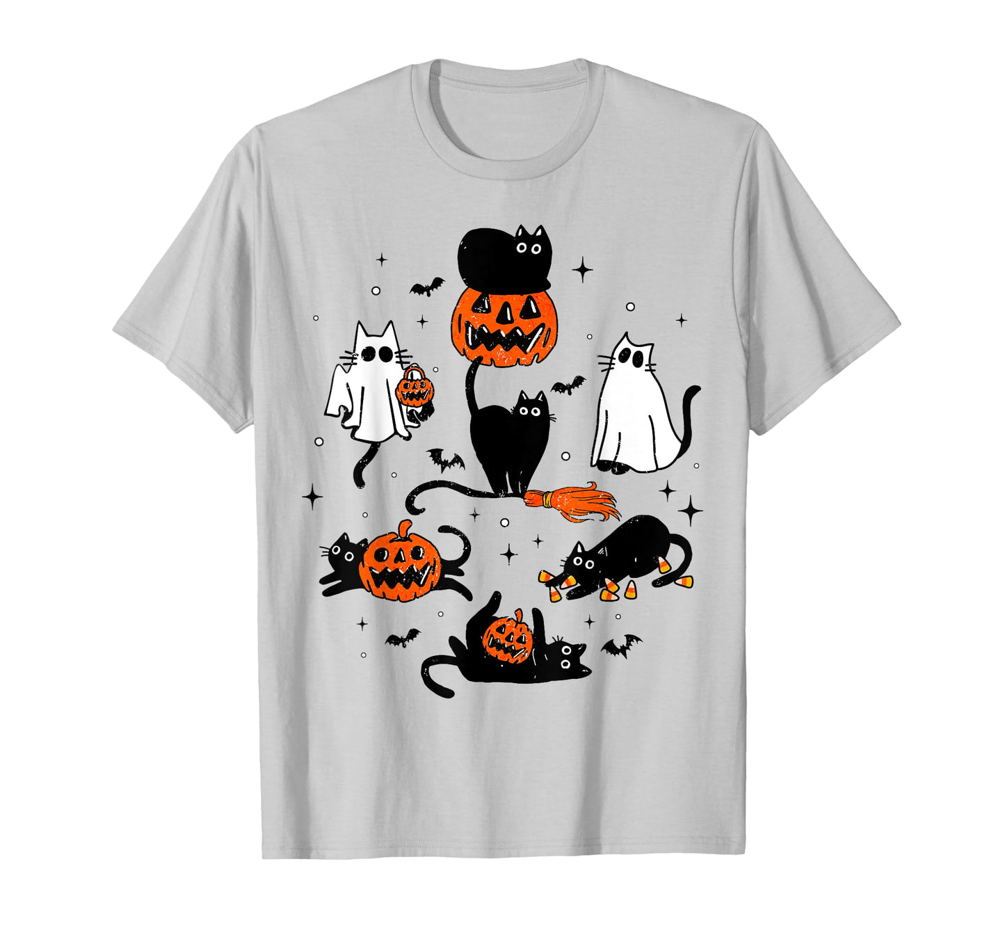 Cute Ghost Black Cat Playing Pumpkin Halloween Costume Men Women Kids T-Shirt
