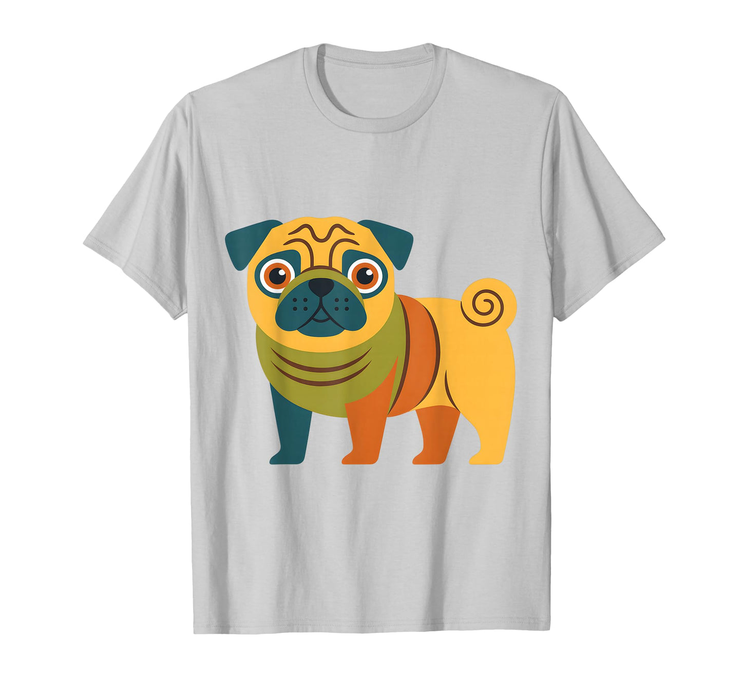 Cute Colorful Pug Illustration Funny Dog Lover Retro Pet Art T-Shirt