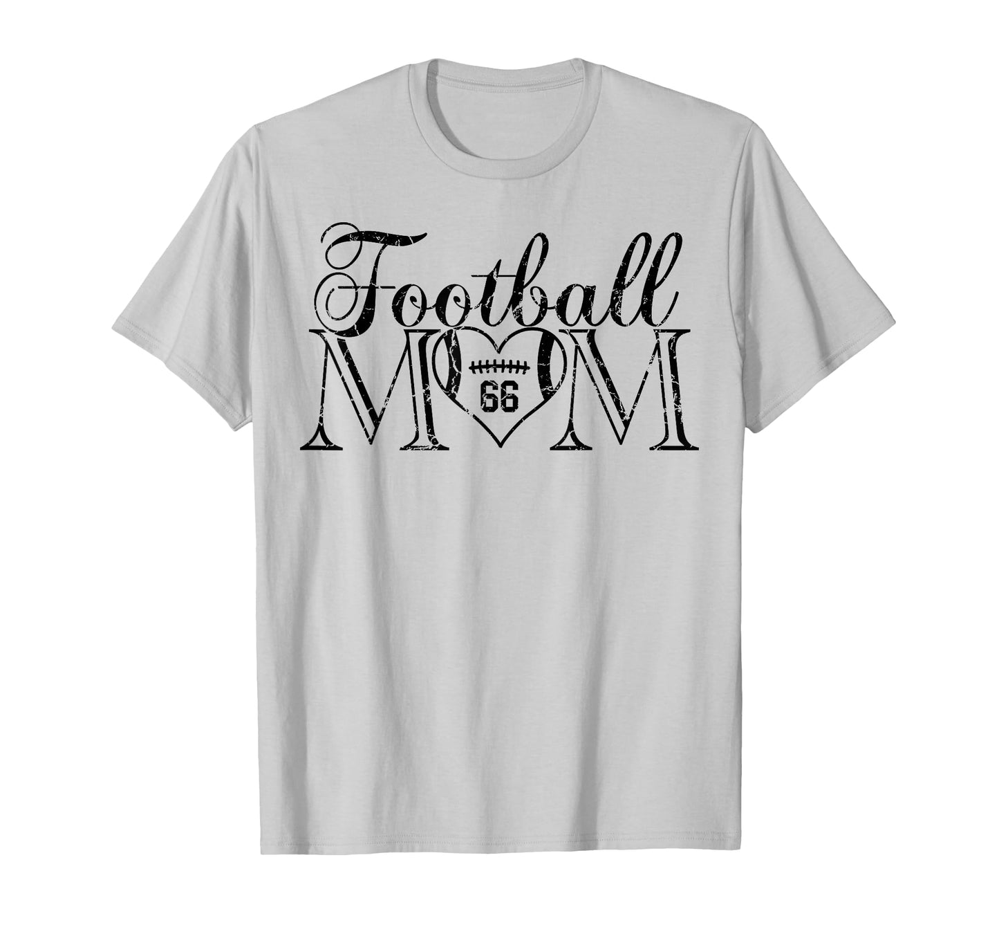 Cute Football Mom Black Number 66 Jersey Heart #66 Game Day T-Shirt