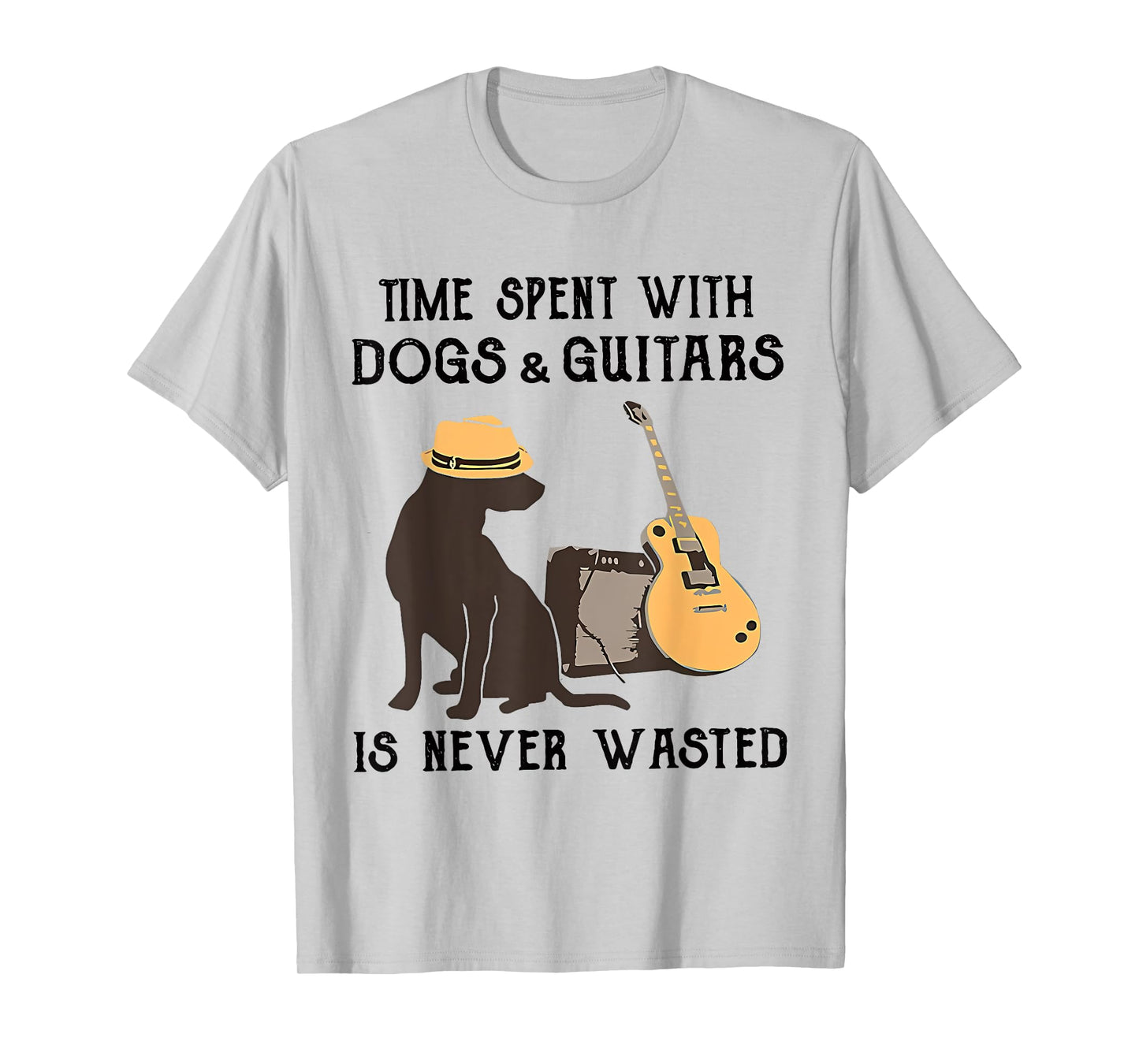 Time Spent With Dog And Guitars Is Never Wasted Saying T-Shirt for Men Women Girls Kids