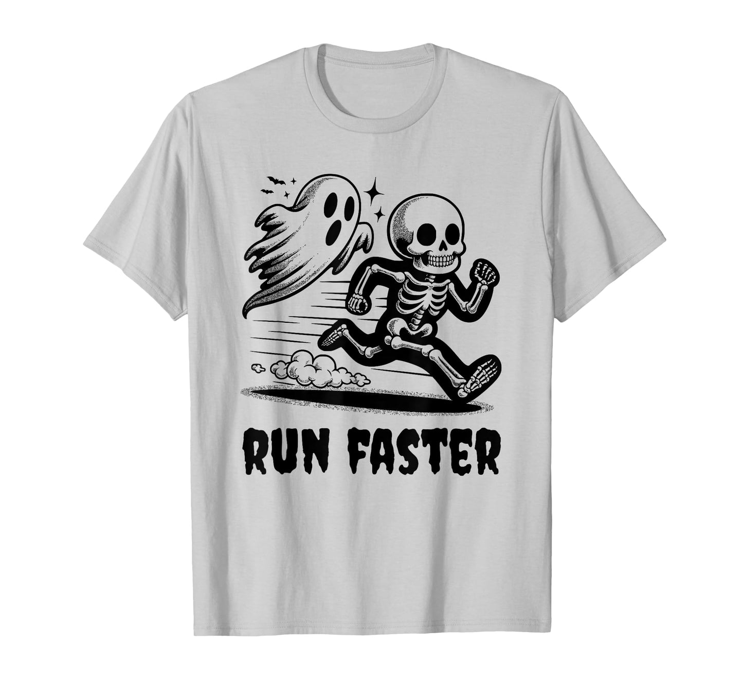 Skeleton and Ghost Running Funny Runner and Halloween T-Shirt