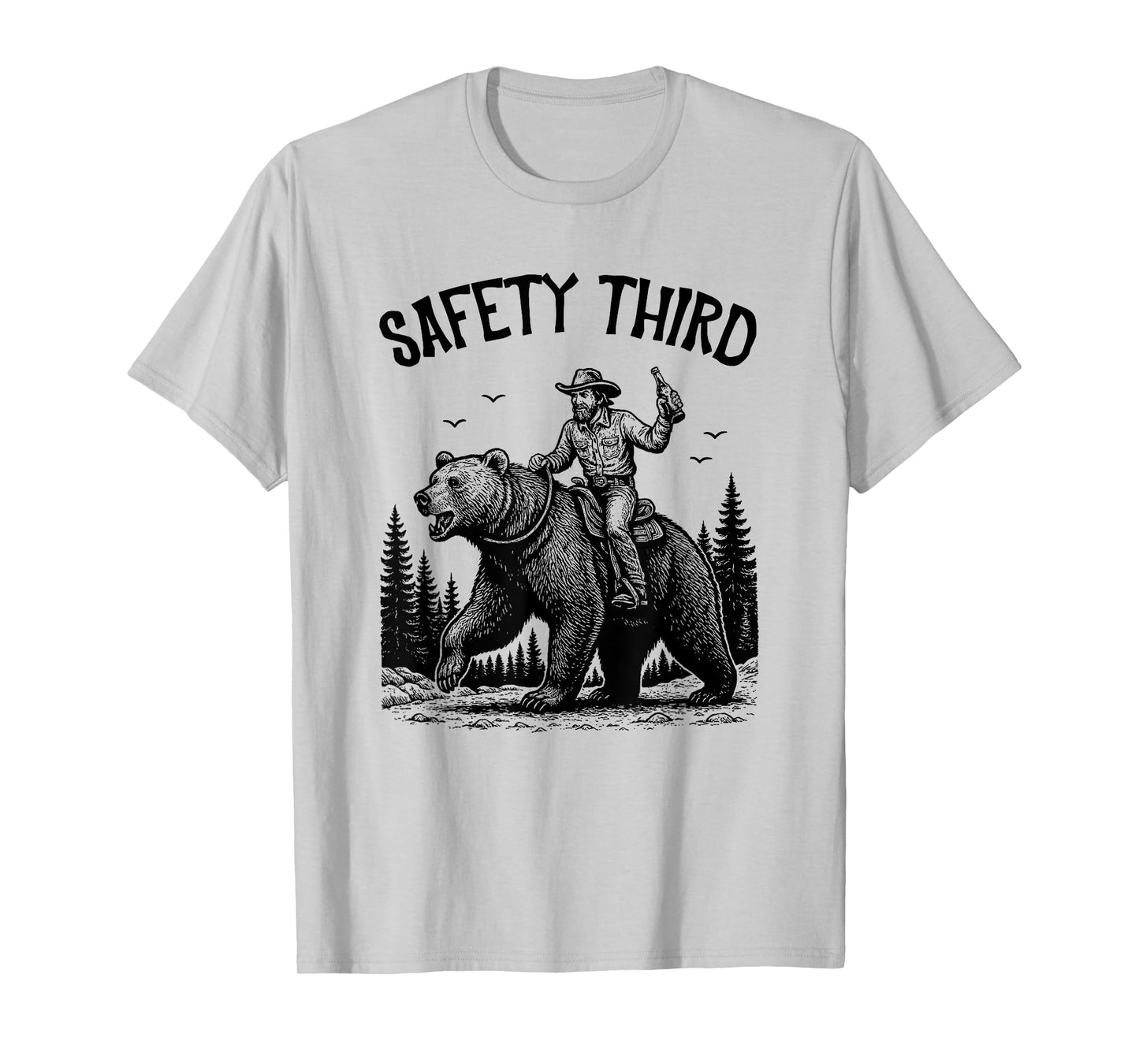Safety Third, Guys Grizzly Bear, Cowboy Riding Bear Costume T-Shirt