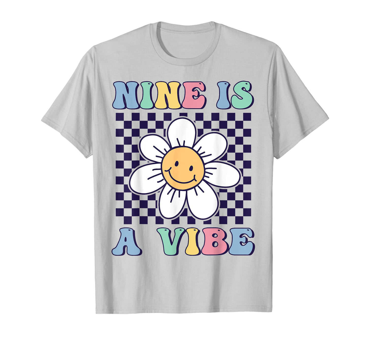 Nine Is A Vibe Cute Groovy 9th Birthday Party Daisy Flower T-Shirt