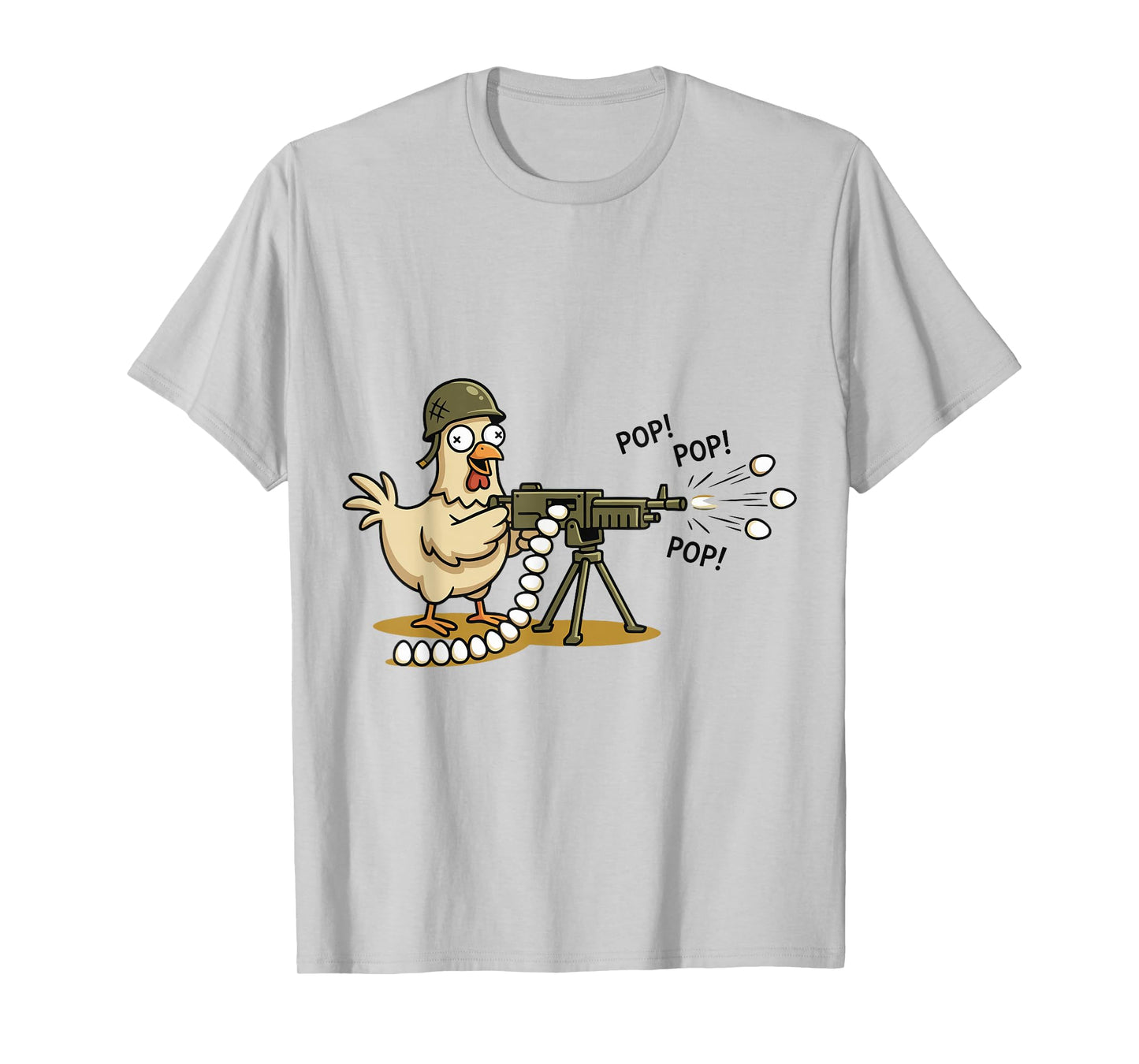Funny Military Chicken Soldier with Heavy Gun Shooting Eggs T-Shirt