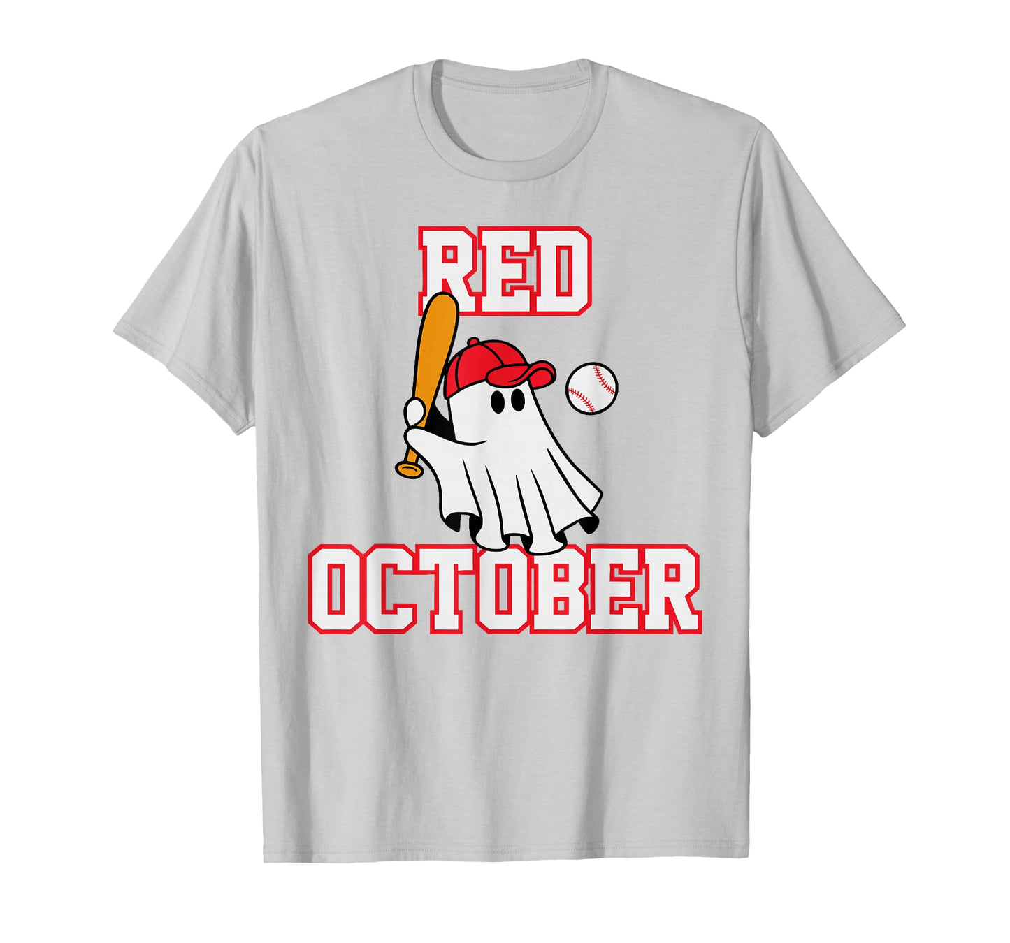 Red October Halloween Ghost Playing Baseball Sport Women Men T-Shirt